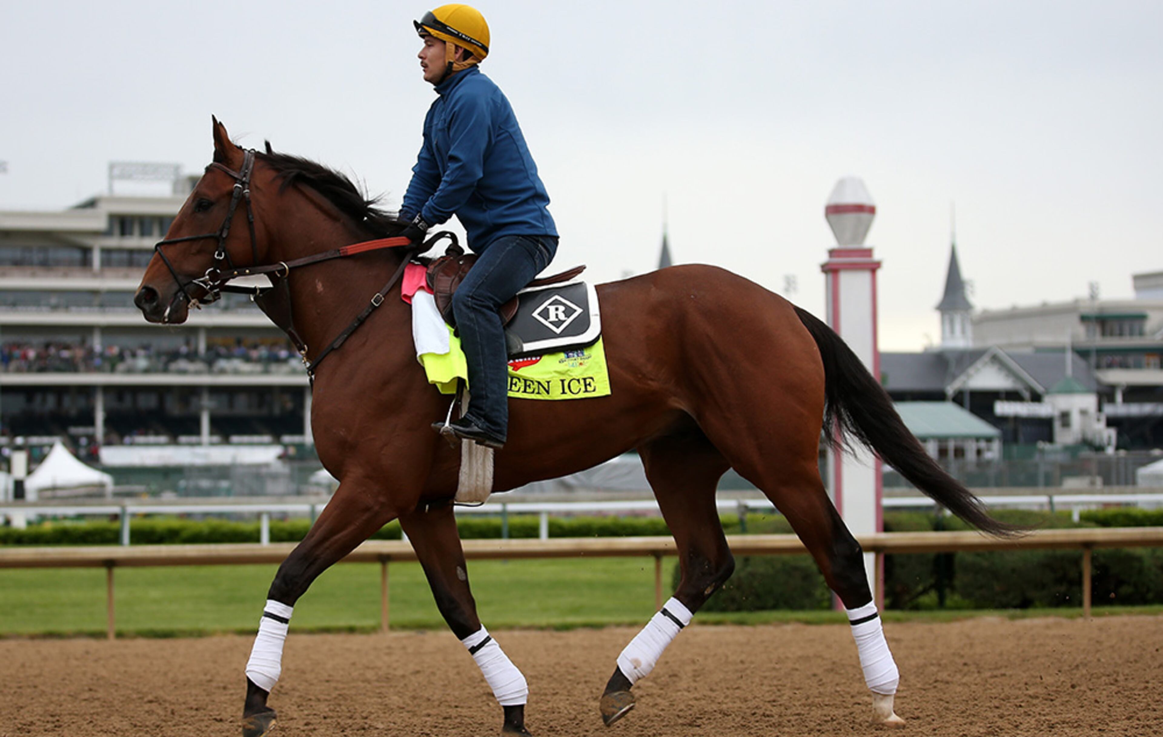 Keen Ice, whose sire was 2007-08 Horse of the Year Curlin, goes over the track during morning training for the Kentucky Derby at Churchill Downs on April 30, 2015 in Louisville, Ky. Three-time Derby winner Kent Desormeaux will be aboard for Saturday's race.