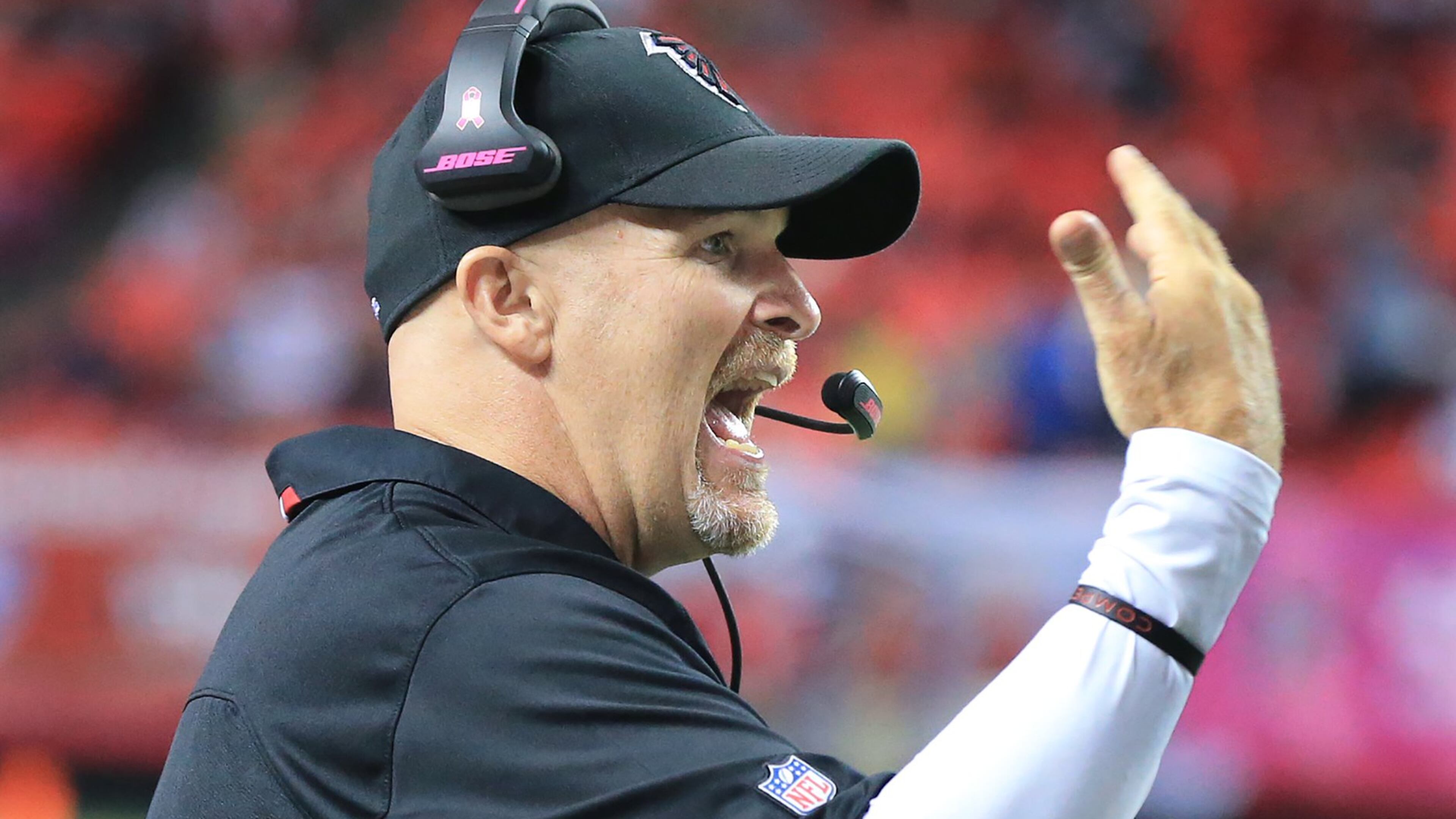 Falcons coach Dan Quinn moves his record to 4-0 with a victory against the Texans. (Curtis Compton / ccompton@ajc.com)