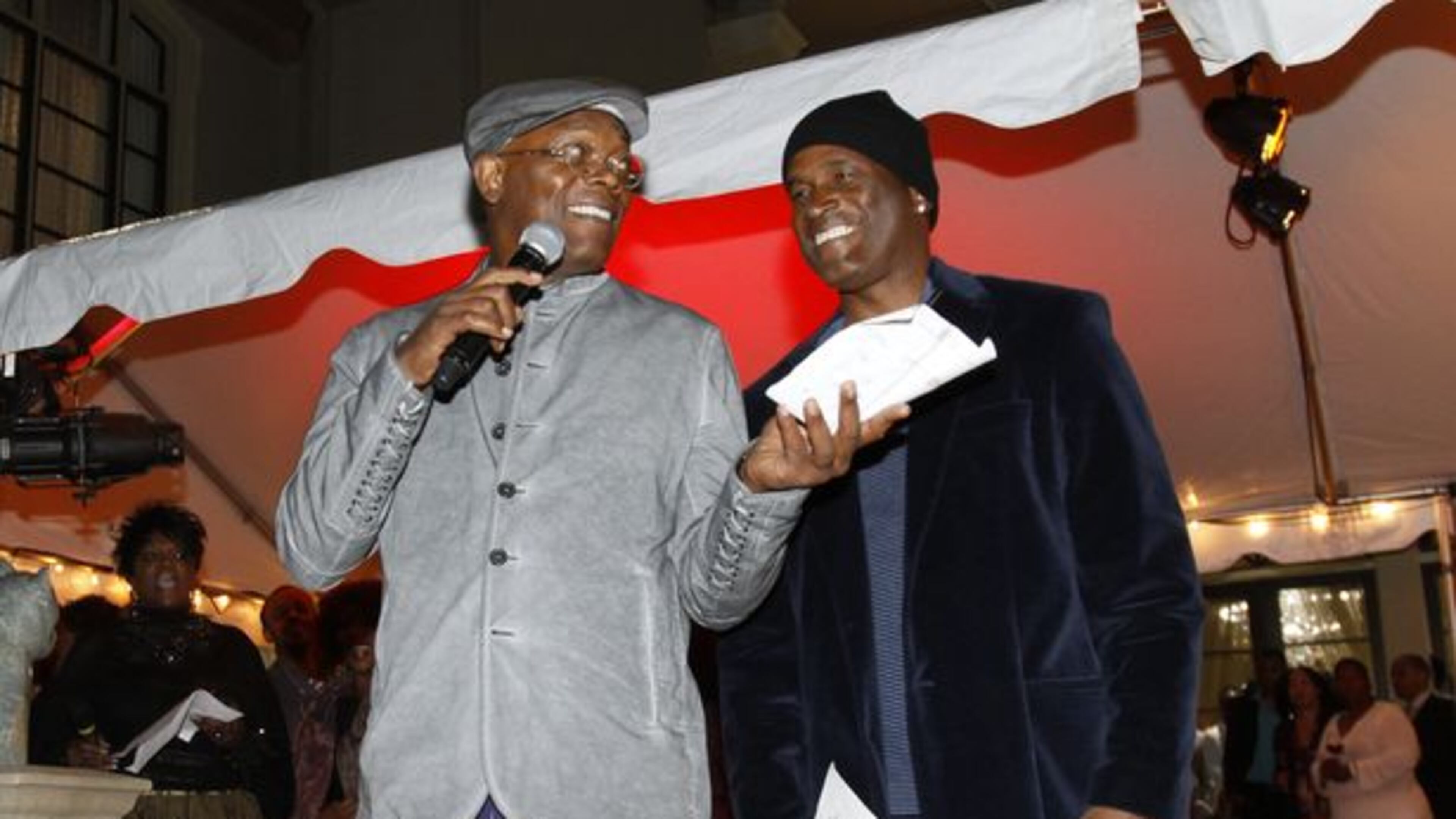 Samuel L. Jackson and Kenny Leon at a past "Blues in the Night" party benefiting True Colors Theatre Company. AJC file photo: Tyson Alan Horne