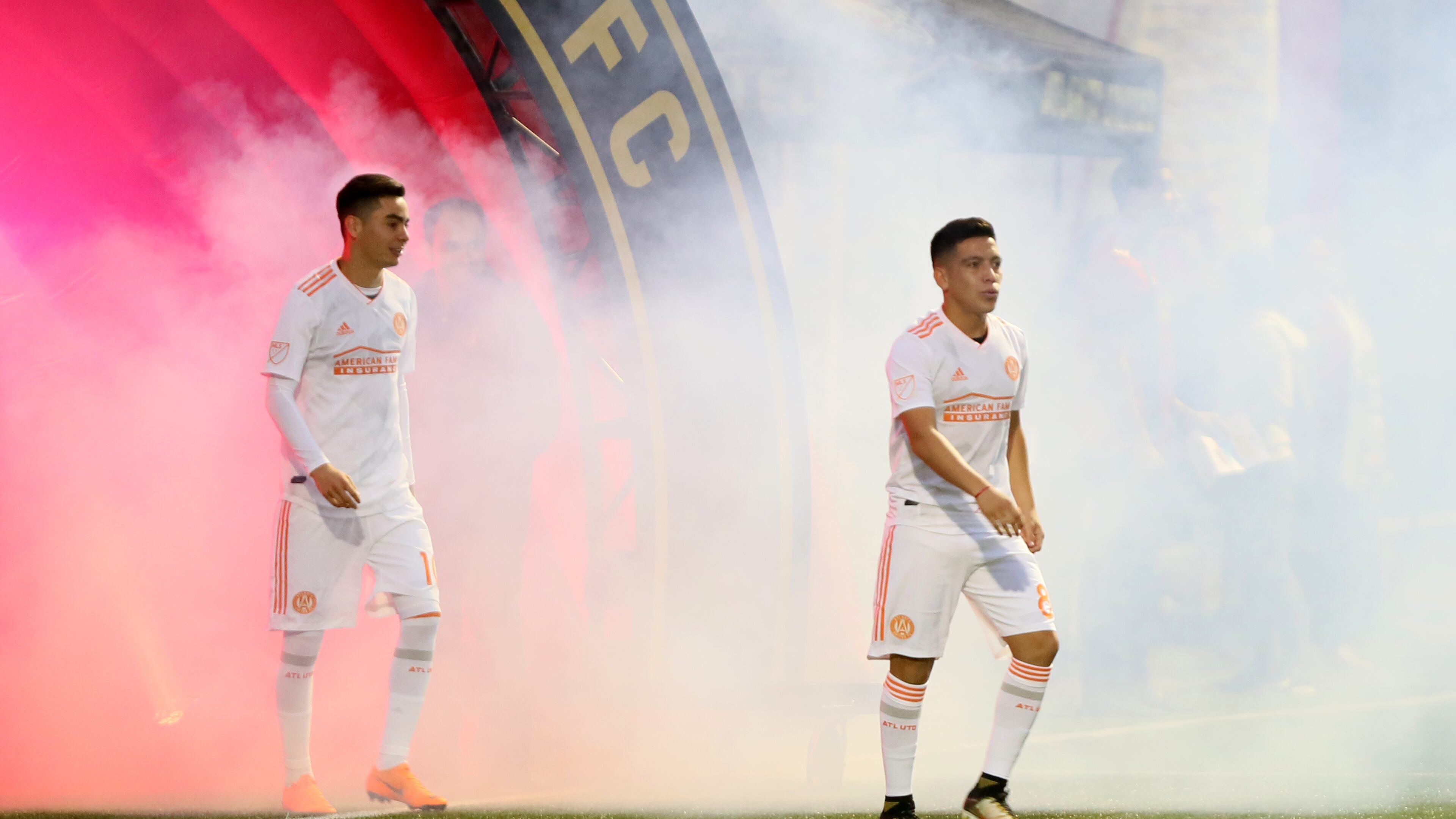 February 15, 2018. Ezequiel Barco walks through the tunnel at the Atlanta United training facility in Marietta, Ga., Thursday, Feb. 15, 2018. Hundreds of fans cheered as the team showed their new secondary uniforms for the 2018 MLS season.
