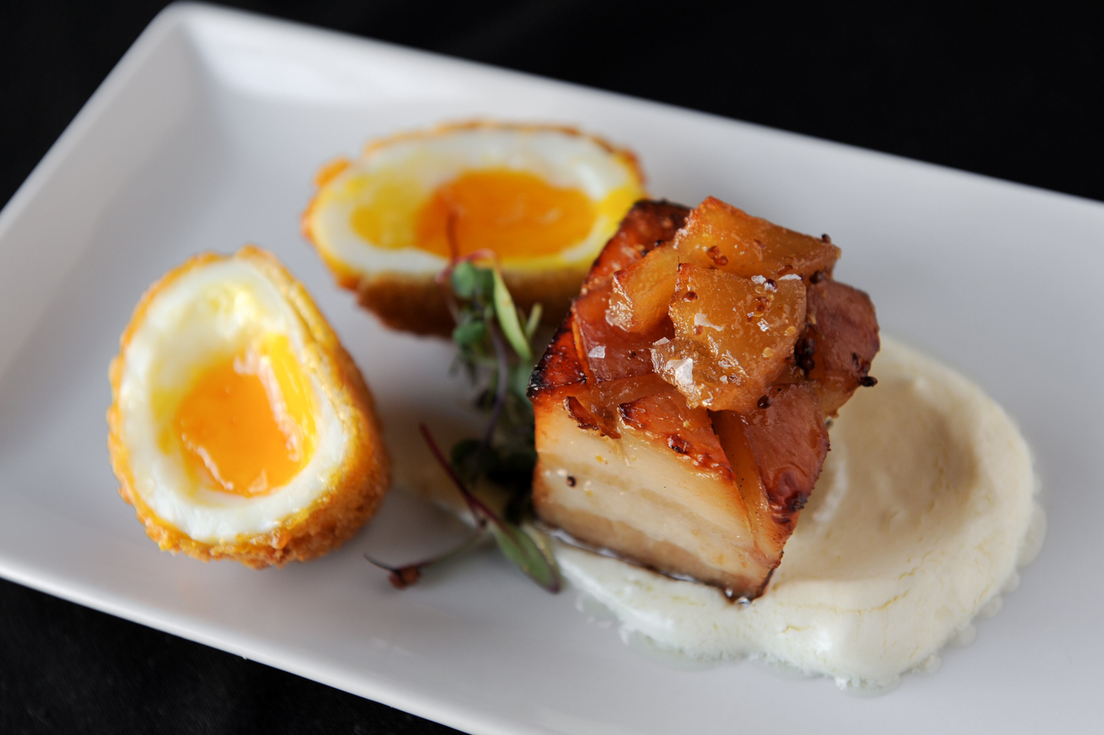 How to use this restaurant: A great place to sample a variety of wines paired with tapas, but one of the best places in Roswell for dessert. What to try: Wine list and the dessert tasting. Best seat in the house: Listening to live music by the fire pit on the remote patio illuminated by strings of lights glowing overhead. Pictured here: Braised Pork Belly, Deep Fried Egg, Goat Cheese Aioli, Quince Mostarda. (BECKY STEIN/SPECIAL) Vin 25, 25 Plum Tree St., Roswell. 770-628-0411, vin25.com