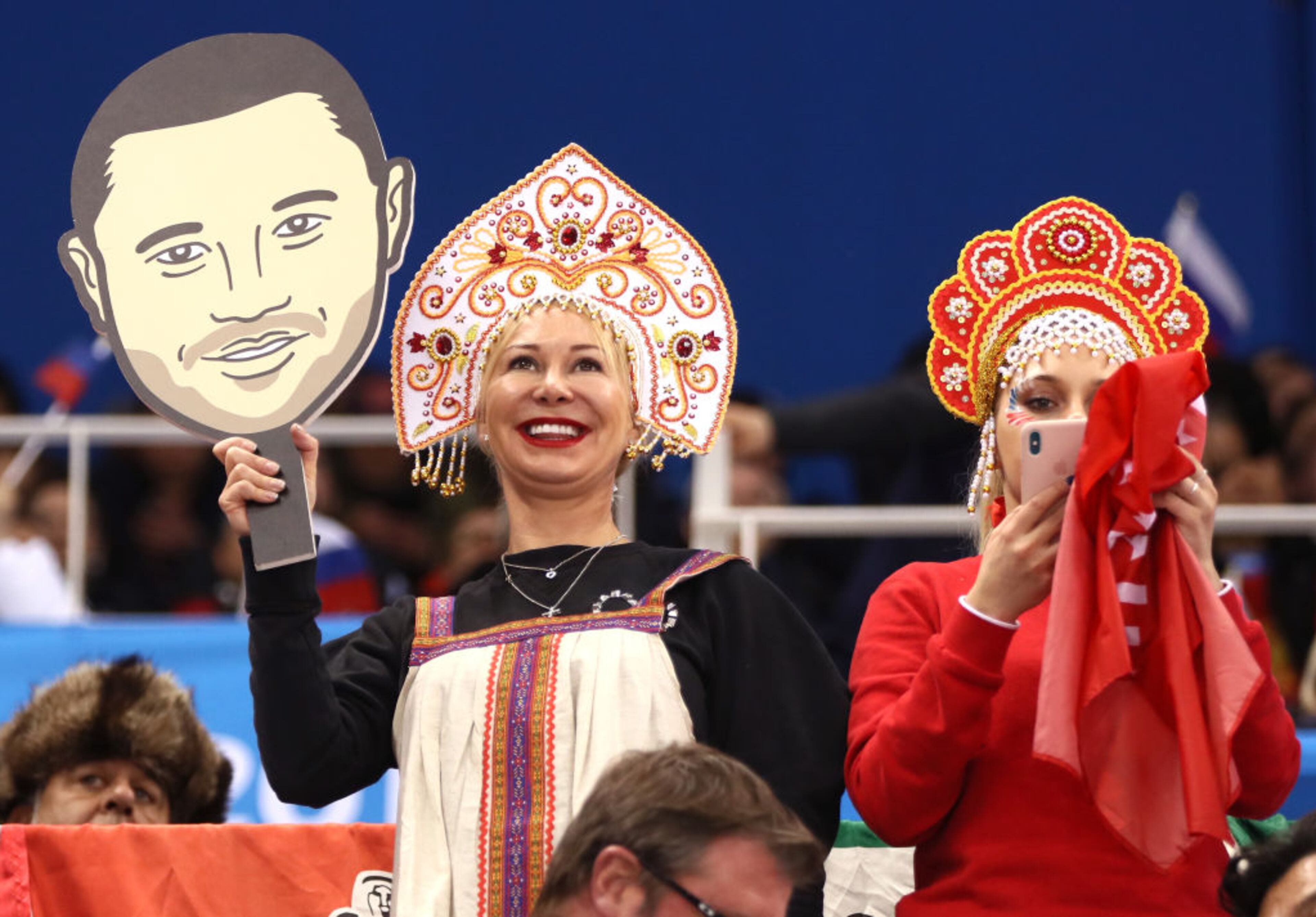 GANGNEUNG, SOUTH KOREA - FEBRUARY 25: Olympic Athletes from Russia fans cheer during the Men's Gold Medal Game against Germany on day sixteen of the PyeongChang 2018 Winter Olympic Games at Gangneung Hockey Centre on February 25, 2018 in Gangneung, South Korea. (Photo by Jamie Squire/Getty Images)