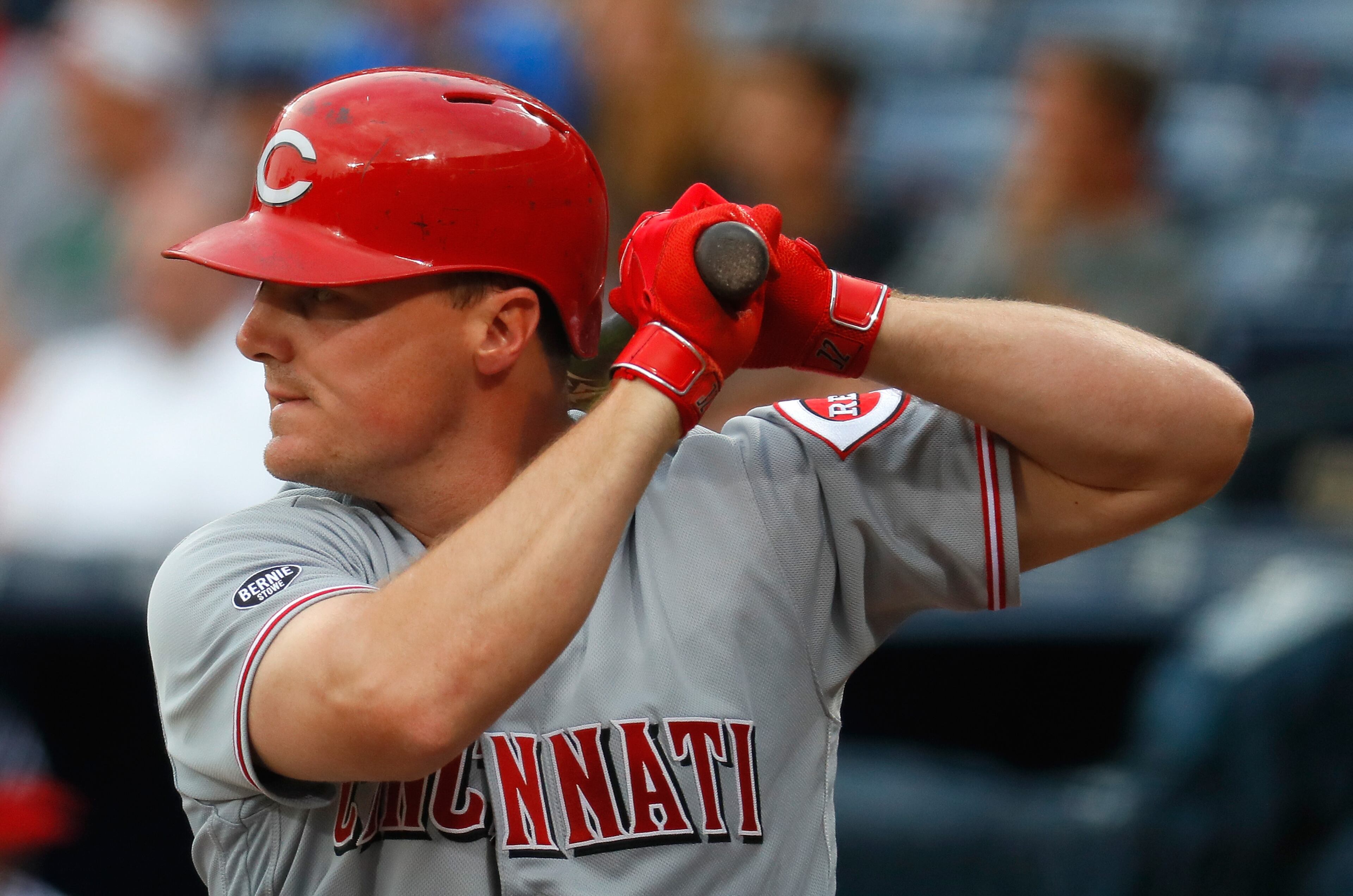 ATLANTA, GA - JUNE 14: Jay Bruce #32 of the Cincinnati Reds waits to bat prior to hitting a three-run homer in the first inning against the Atlanta Braves at Turner Field on June 14, 2016 in Atlanta, Georgia. (Photo by Kevin C. Cox/Getty Images)