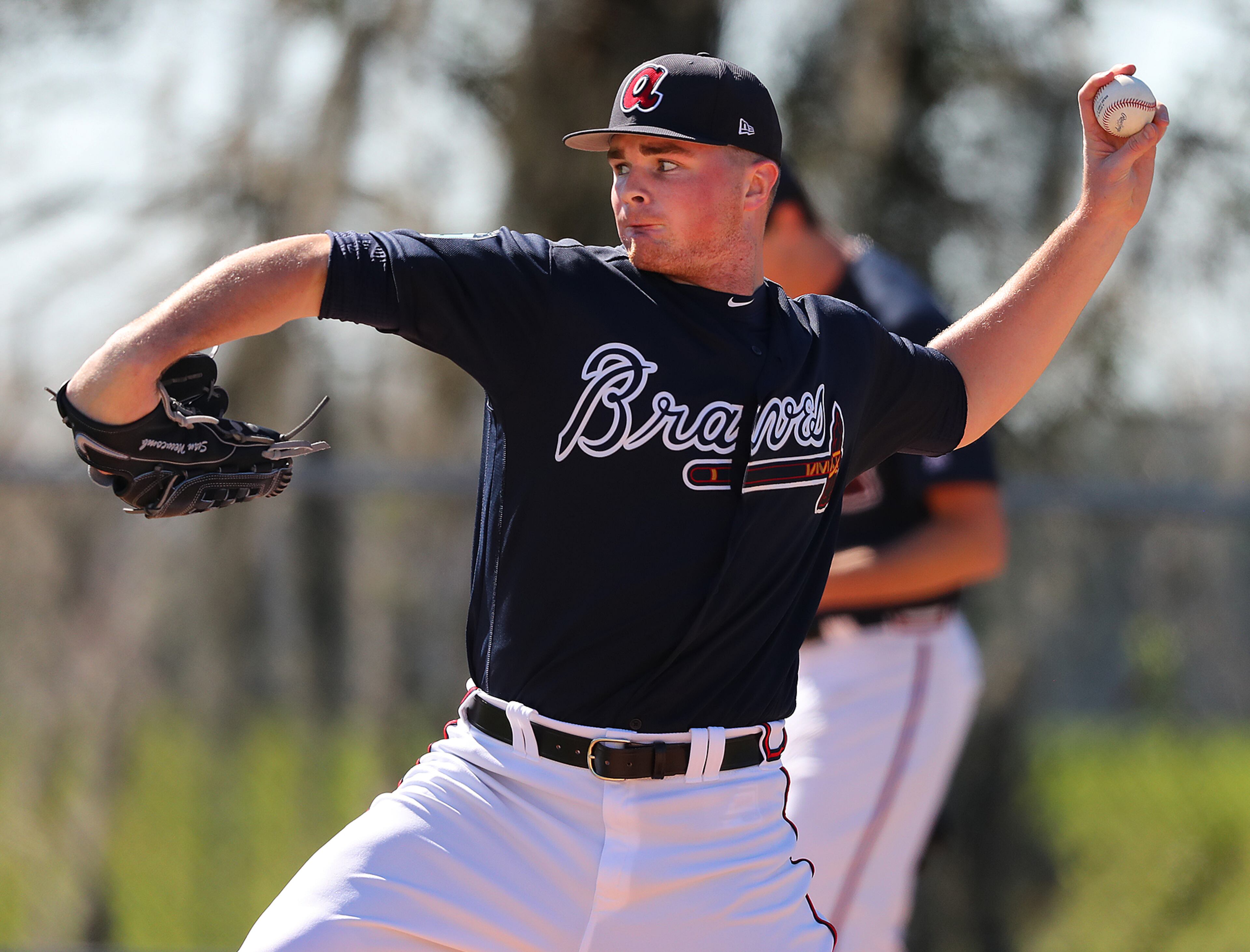 February 16, 2017, Lake Buena Vista, FL: Braves pitcher Sean Newcomb delivers a pitch on Thursday Feb. 16, 2017, at the ESPN Wide World of Sports in Lake Buena Vista. Curtis Compton/ccompton@ajc.com