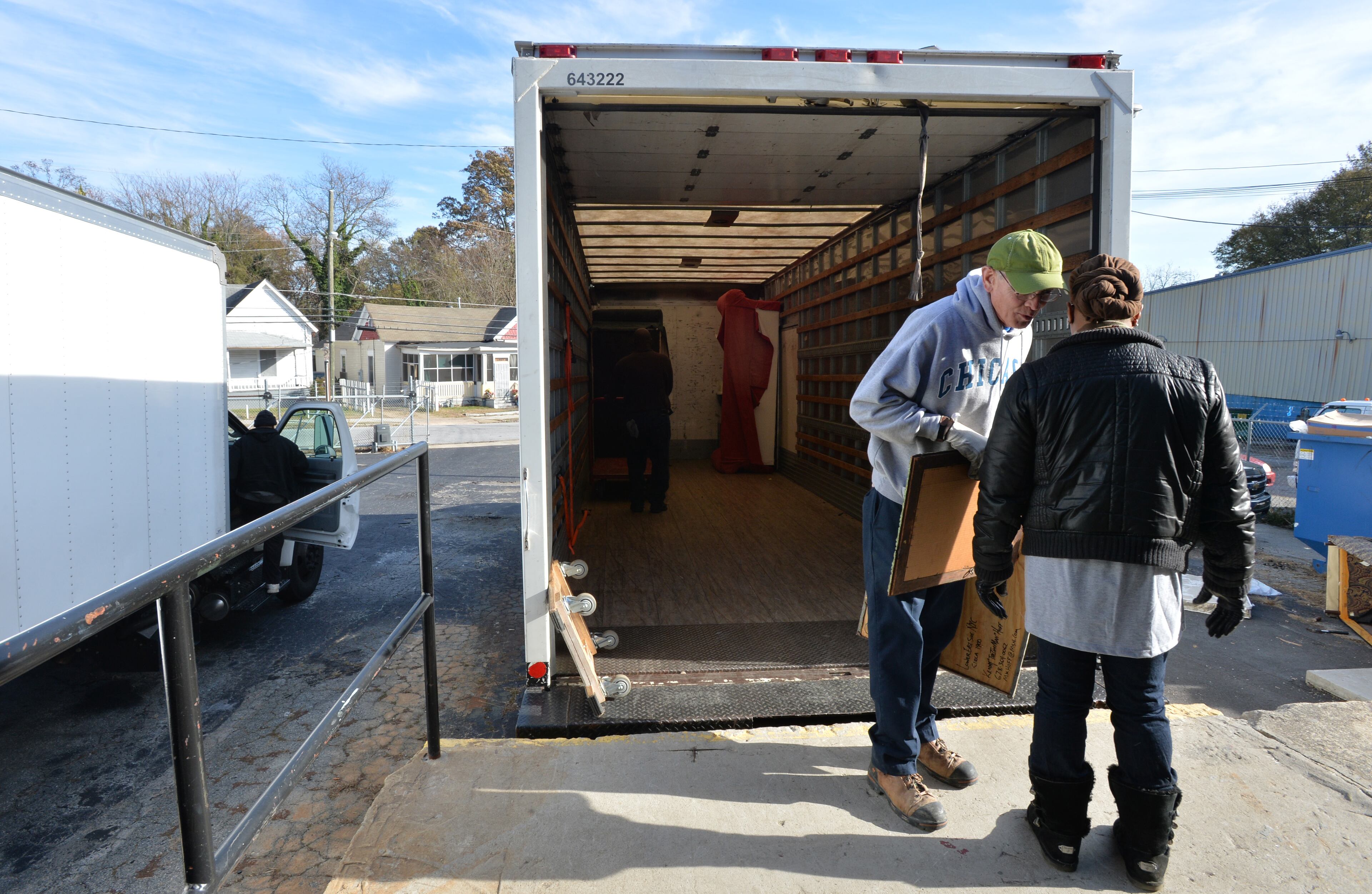 Robert Small talks to Kimberlee Wright as they unload donations picked up at Furniture Bank of Metro Atlanta. Small is a Marine veteran who had has worked in non-profits and the limousine business. He became homeless after losing his job. The program is usually a two-month internship and helps them with skills to find permanent employment. This is part of the national effort by the VA to end homelessness among veterans. HYOSUB SHIN / HSHIN@AJC.COM