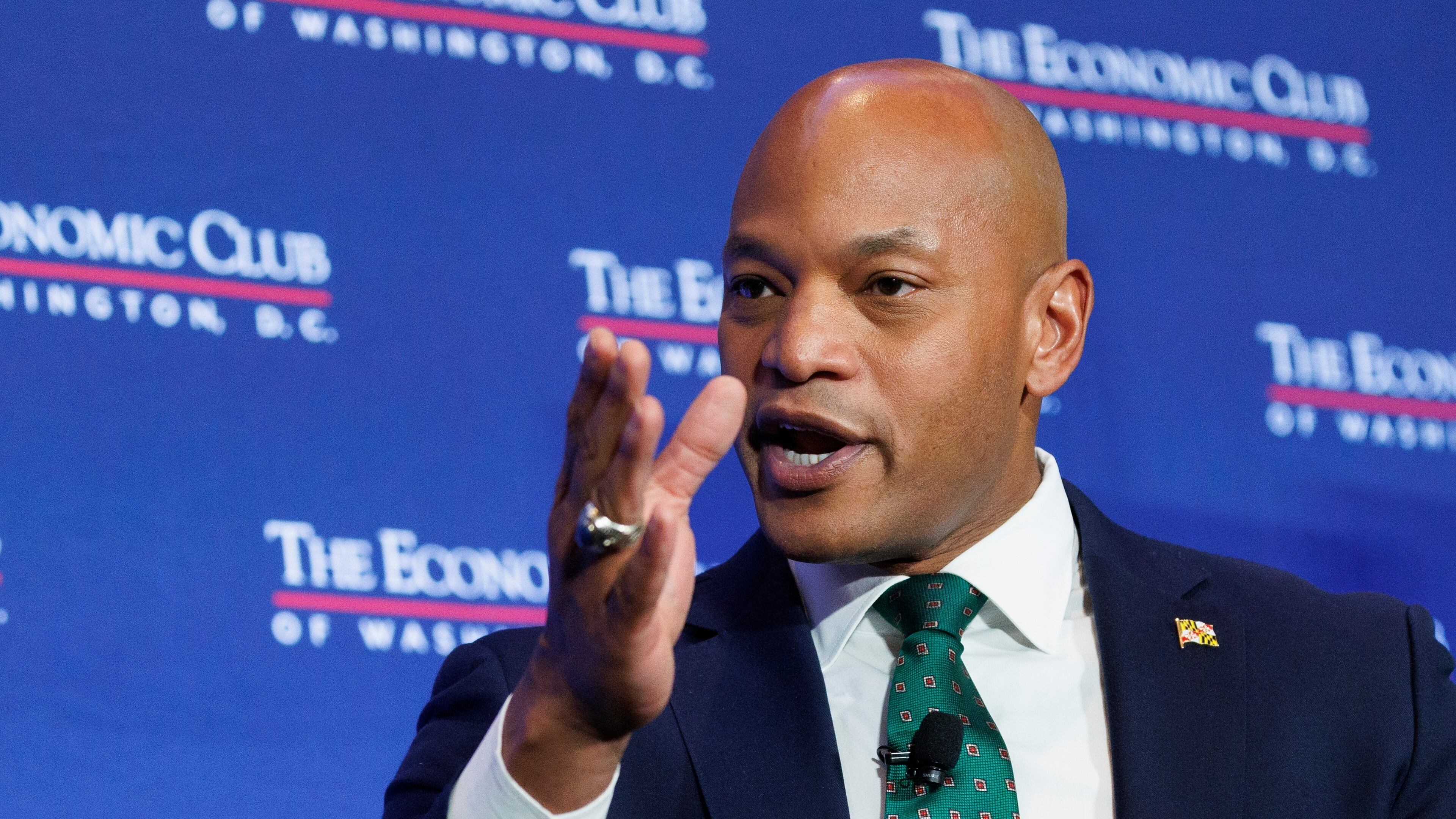 Gov. Wes Moore, D-Md., vice chair of the National Governors Association, speaks at the Economic Club of Washington Wednesday, Feb. 18, 2026, in Washington. (AP Photo/Tom Brenner)