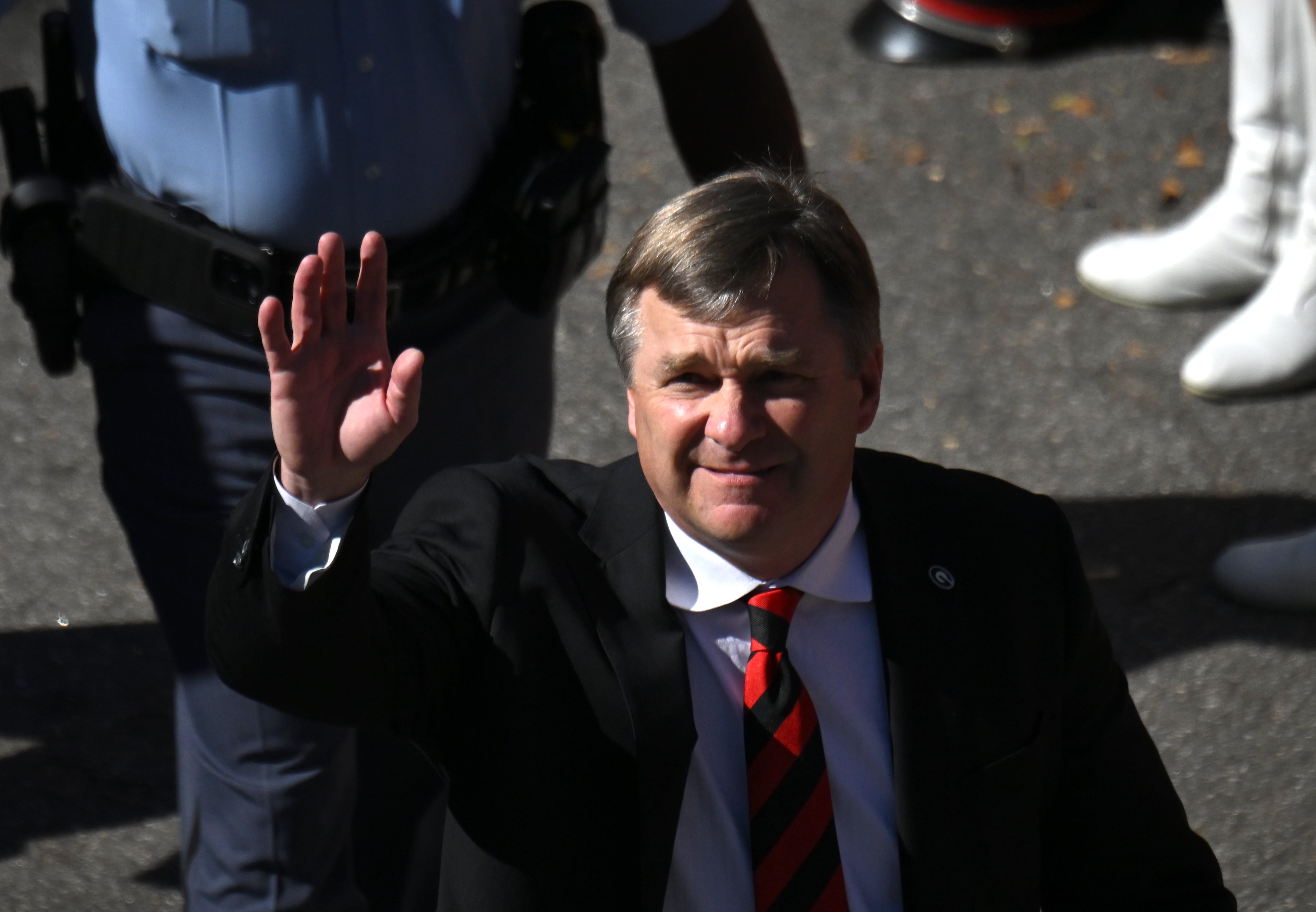 Georgia head coach Kirby Smart and players participate in the Dawg Walk before an NCAA football game against Missouri at Sanford Stadium, Saturday, November 4, 2023, in Athens. (Hyosub Shin / Hyosub.Shin@ajc.com)