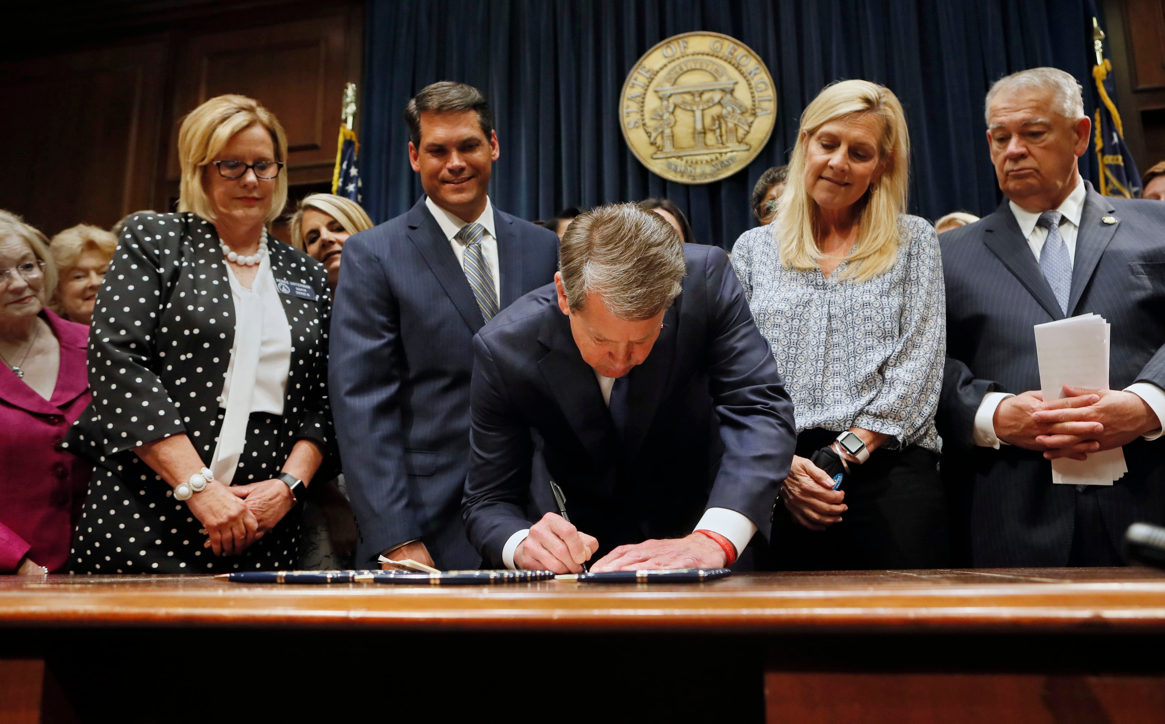 Georgia Gov. Brian Kemp signed HB 481, the "heartbeat bill," on May 7, 2019. The bill outlaws most abortions once a doctor can detect a fetus's heartbeat — usually around six weeks of pregnancy. (Bob Andres/AJC)