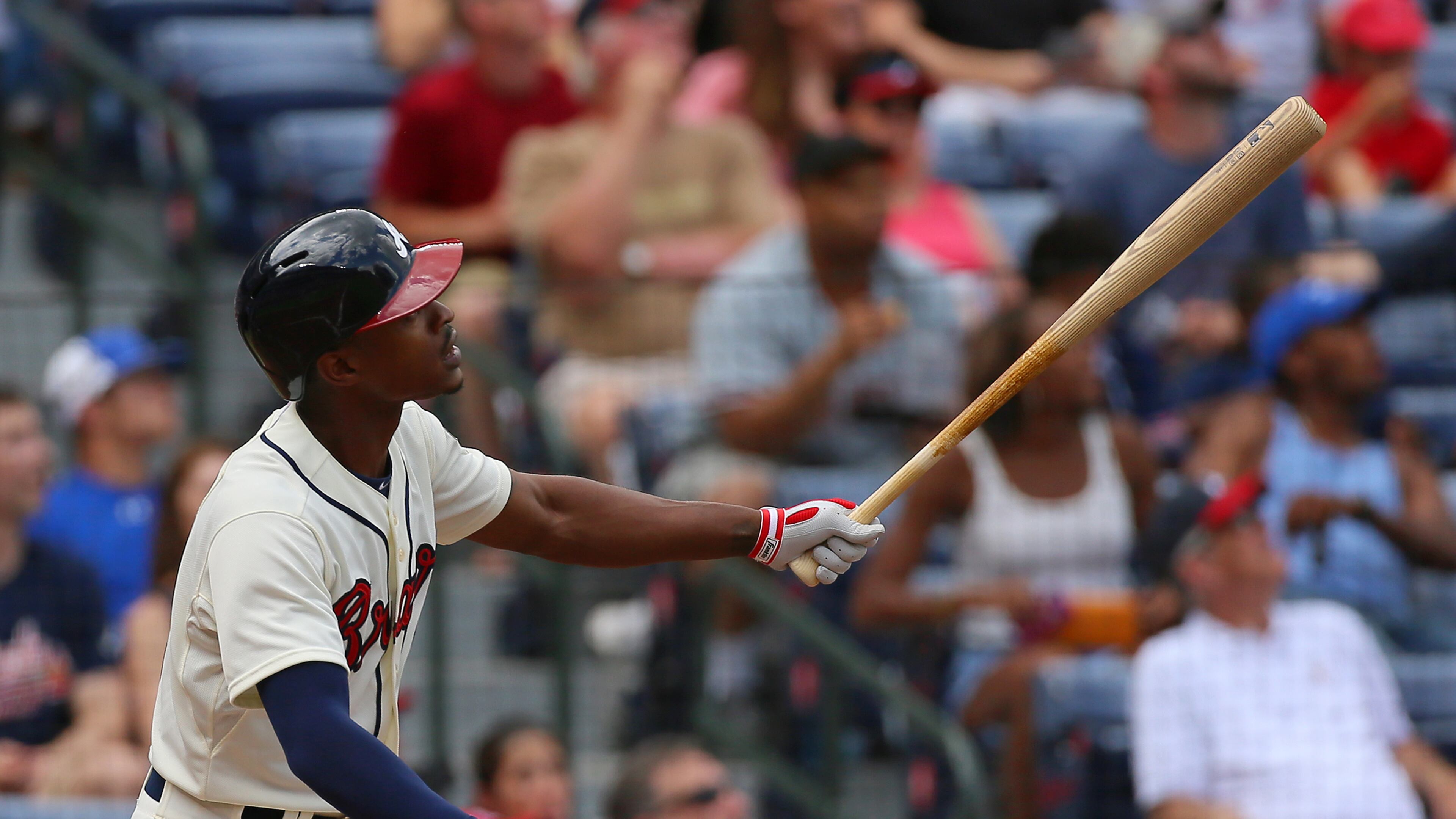 GOING...GOING...GONE....Braves outfielder B.J. Upton watches his solo home run clear the wall to take a 3-2 lead over the Nationals during the second inning on Sunday, June 2, 2013, in Atlanta.