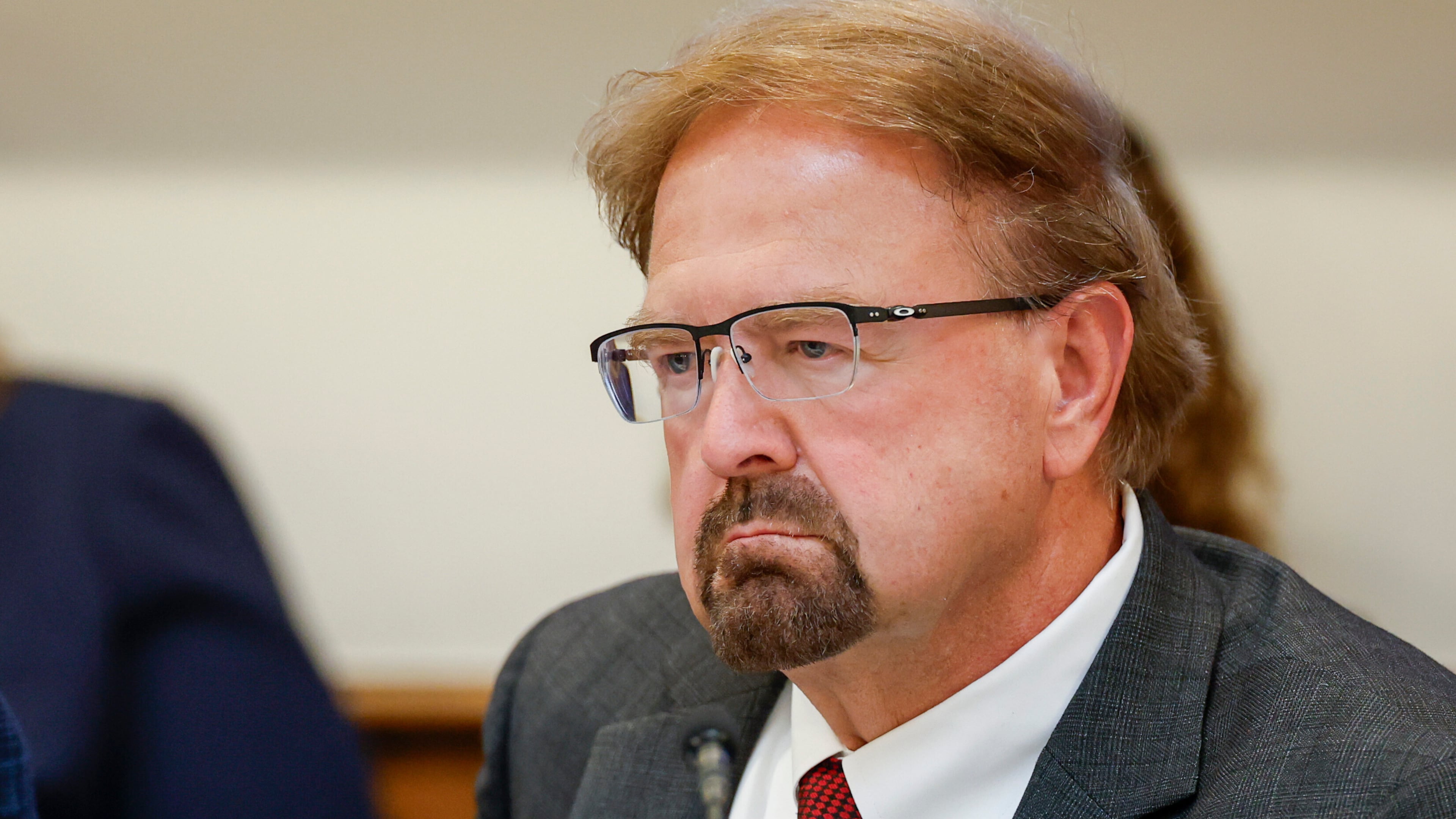 FILE - Rep. Chuck Edwards, R-N.C., listens to testimony as the House Judiciary Subcommittee on Oversight holds a field hearing on violent crime in Charlotte, N.C., Sept. 29, 2025. (AP Photo/Nell Redmond, File)