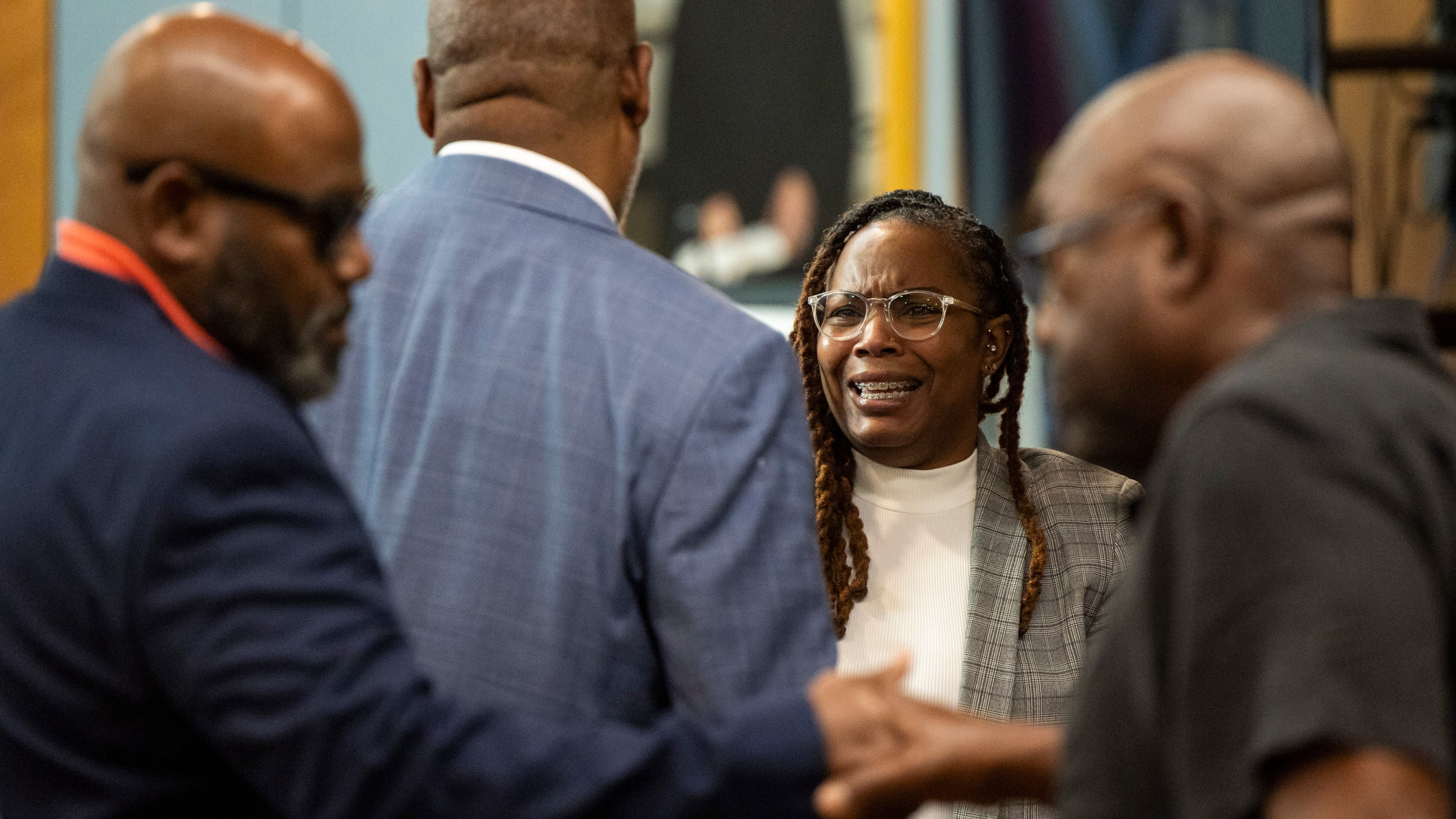 Ebony Parker reacts after her trial on felony child neglect charges was dismissed at Newport News Circuit Court in Newport News, Va., Thursday, May 21, 2026. (Peter Casey/The Virginian-Pilot via AP, Pool)