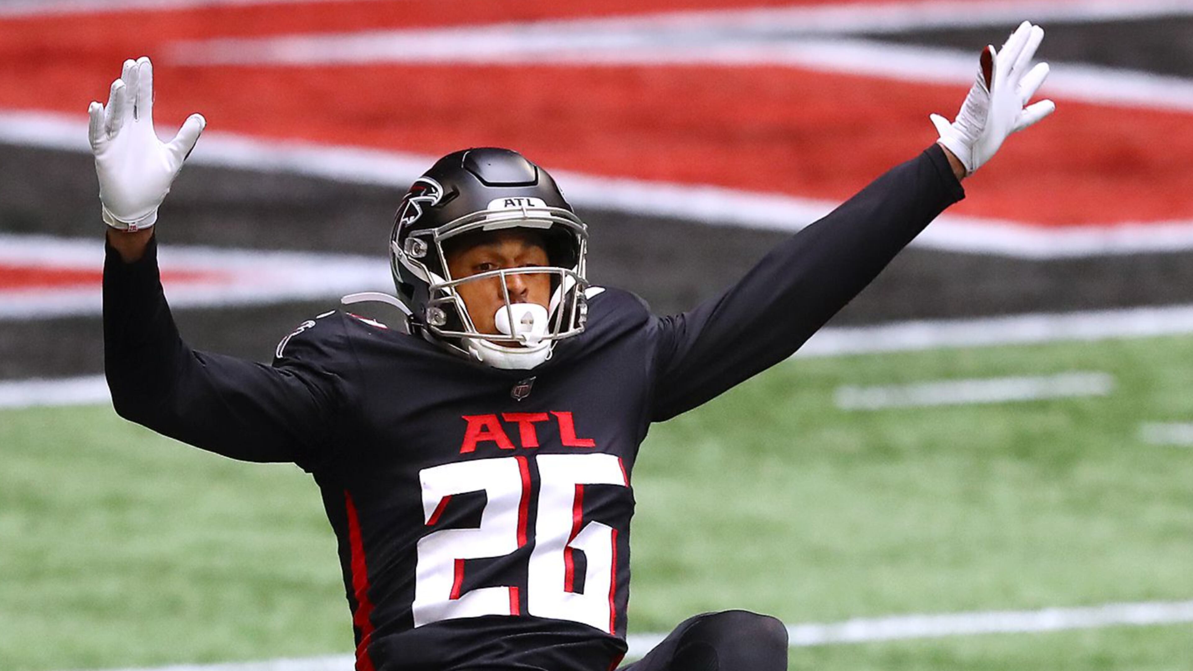 Falcons cornerback Isaiah Oliver in an NFL game Sunday, Sept. 27, 2020 in Atlanta. Curtis Compton / Curtis.Compton@ajc.com