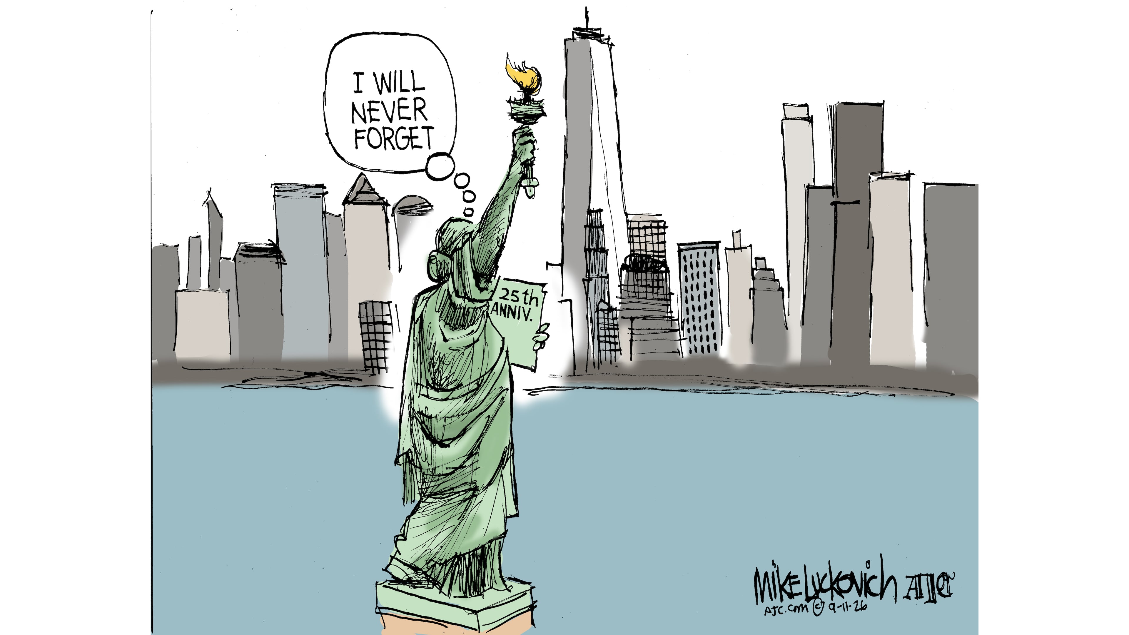 Mike Luckovich's cartoon remembering the Sept. 11 attacks 25 years later.