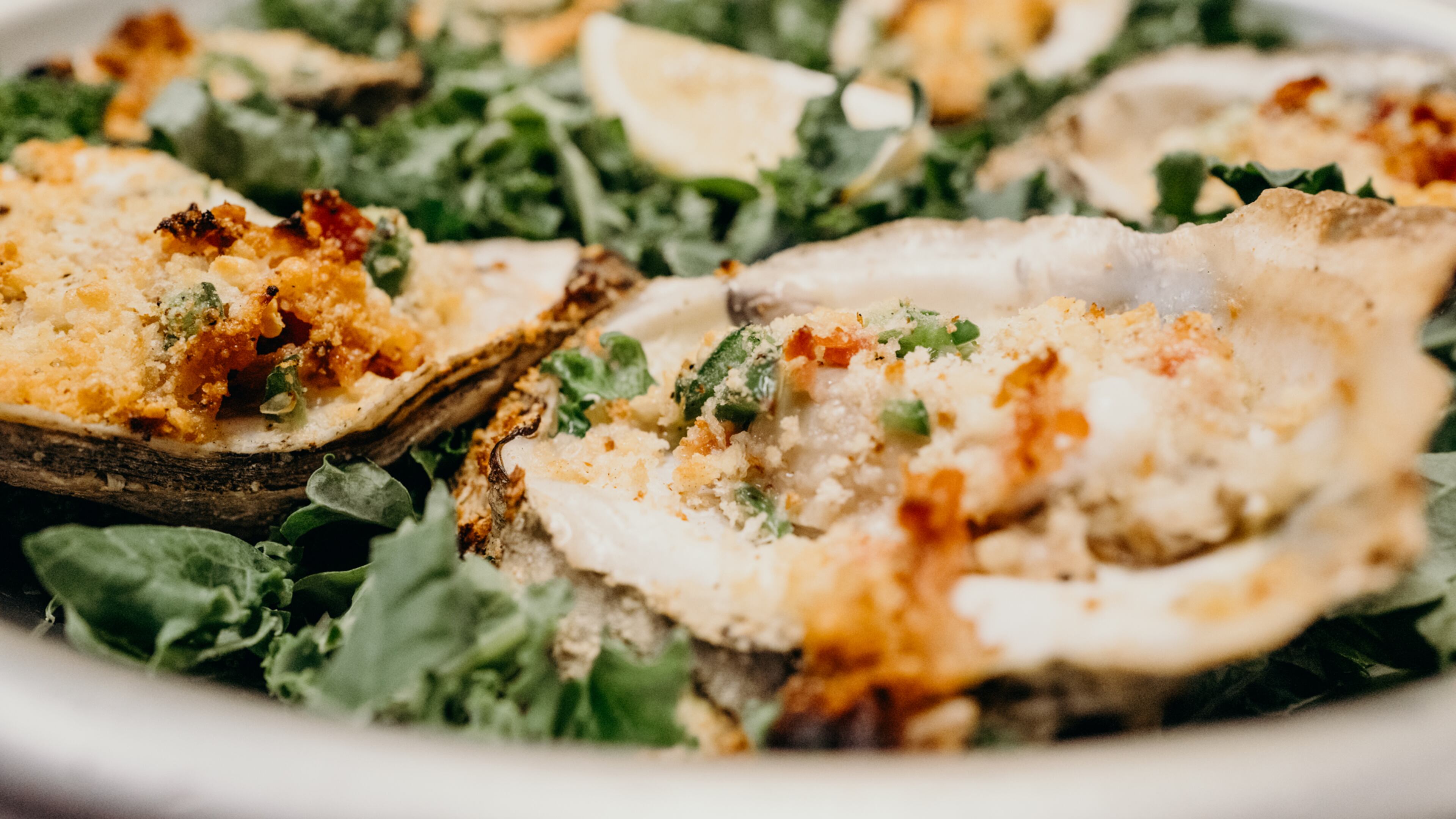 Chargrilled oysters from the menu of Wegman's Bayou Louisiana Kitchen.