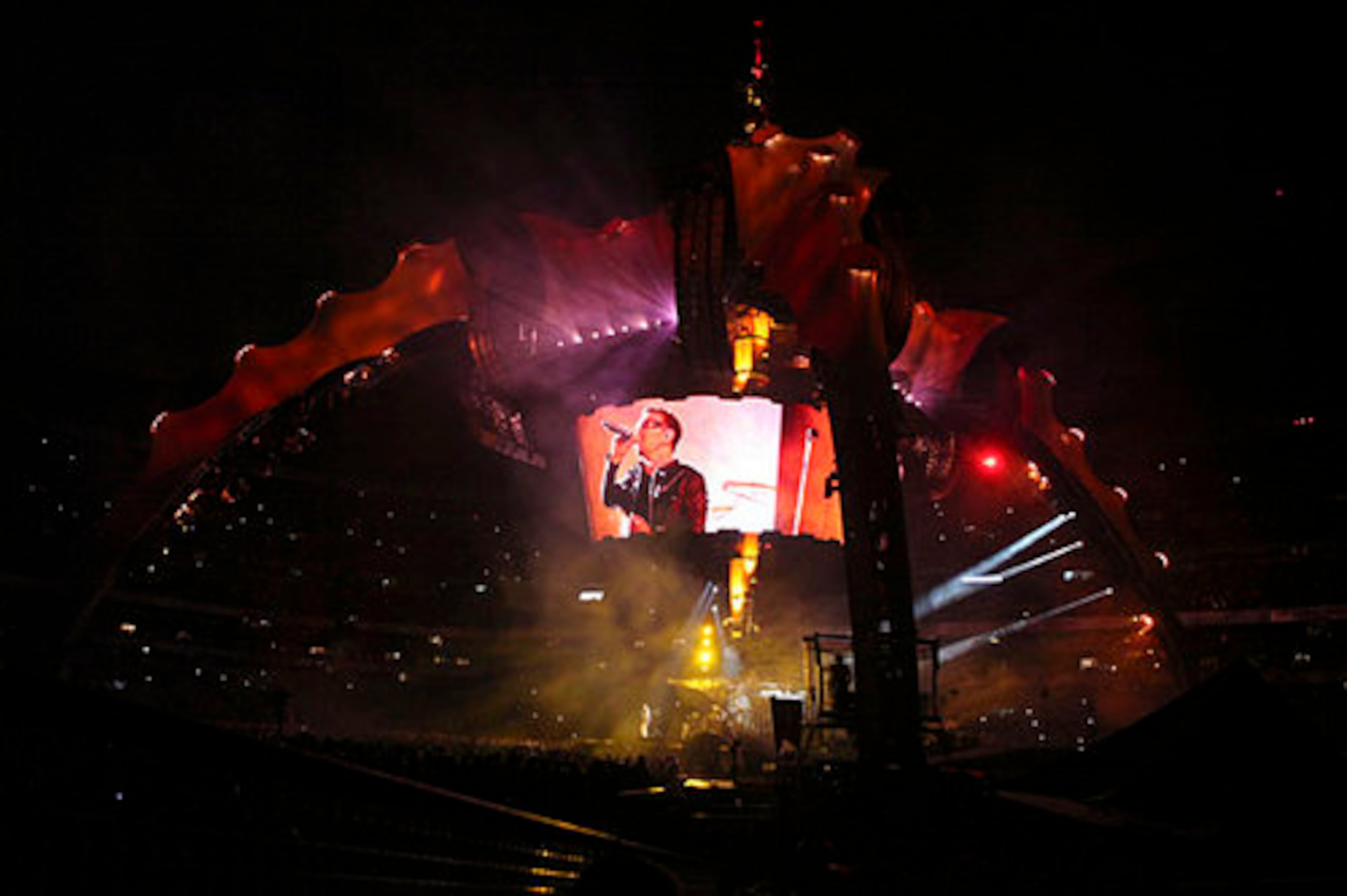 Bono -- real name Paul Hewson -- is shown on the big screen at the concert, one day after his 51st birthday on May 10.