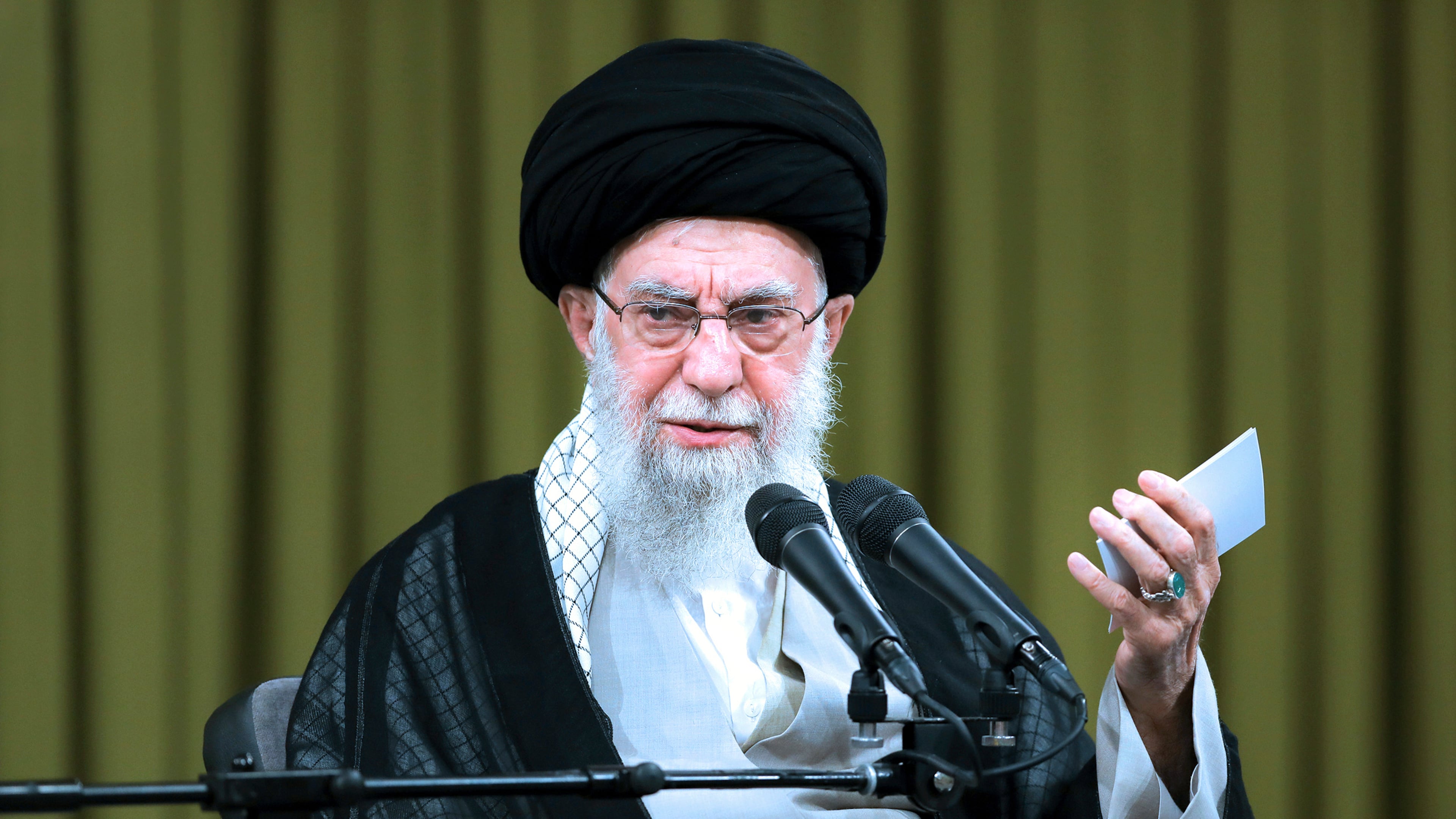 FILE - In this photo released by an official website of the office of the Iranian supreme leader, Supreme Leader Ayatollah Ali Khamenei speaks in a ceremony to mark the Shiite holiday of Eid al-Ghadir, in Tehran, Iran, Tuesday, June 25, 2024. (Office of the Iranian Supreme Leader via AP, File)
