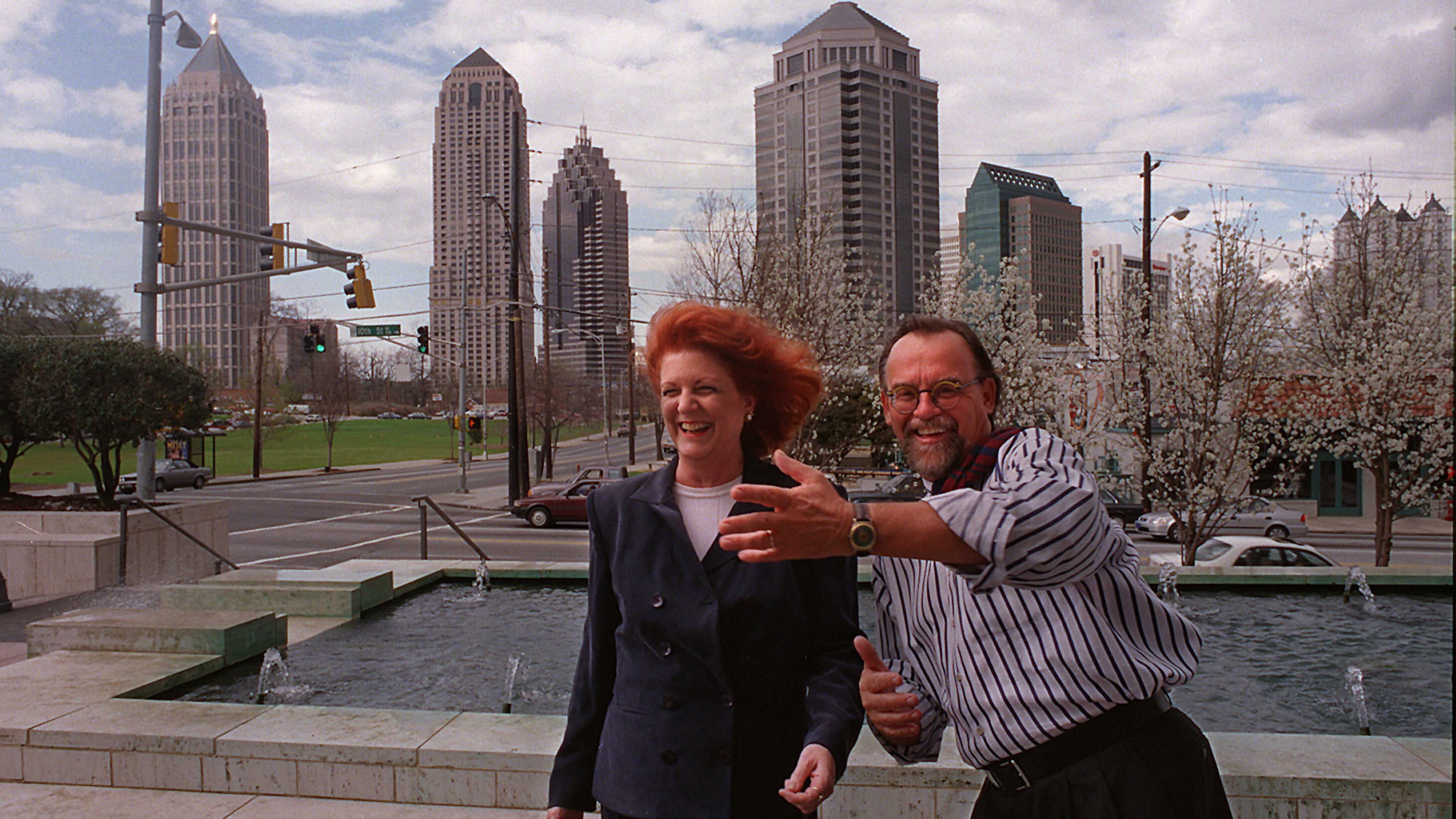 Midtown Alliance leader Susan Mendheim (left) and consultant Tony Nelessen are shown outside the Midtown Alliance office on Peachtree Street in 1997. The organization was preparing for Blueprint Midtown, a master planning effort for the future of Midtown. (AJC File)