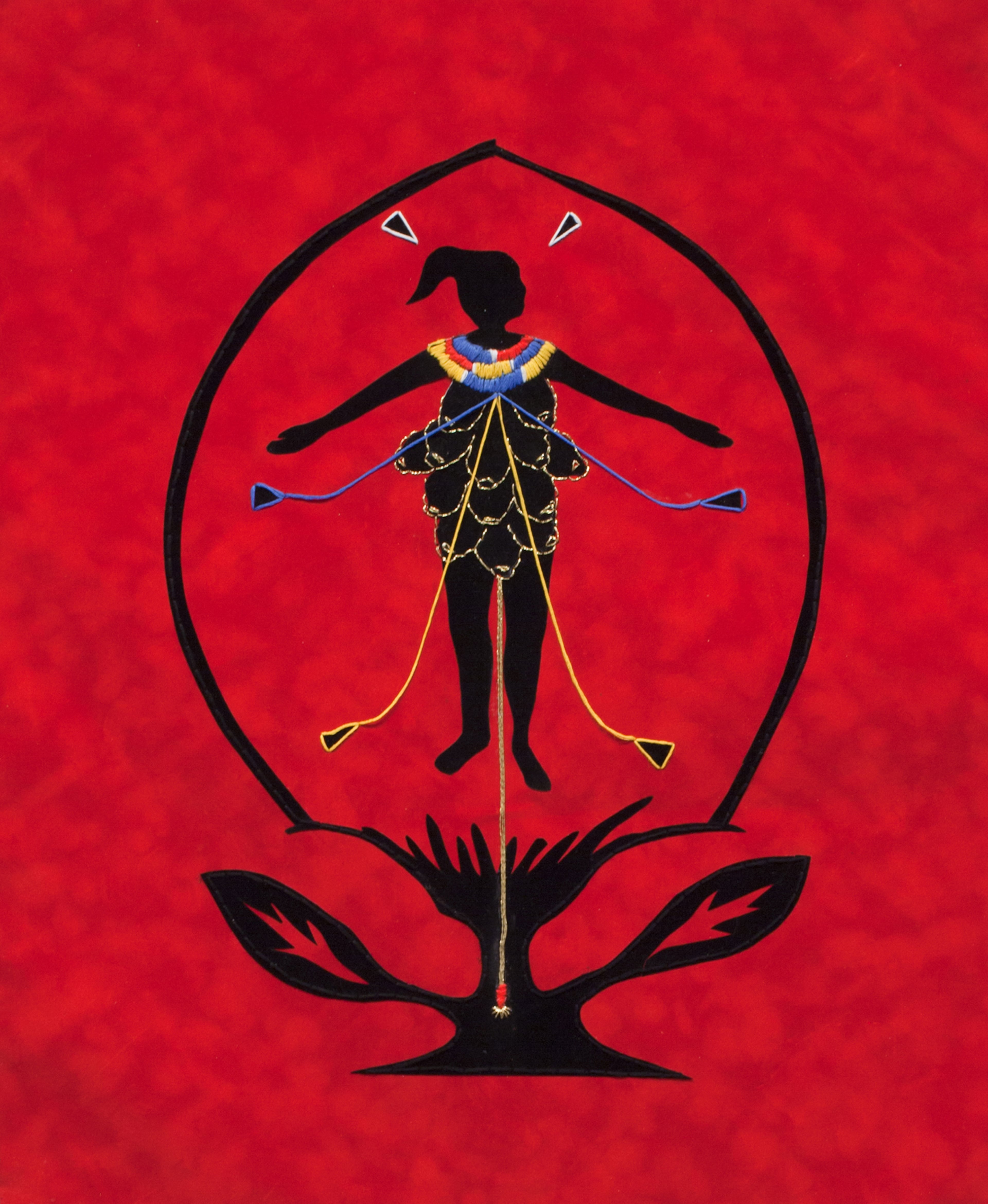 "Germinate" (2015), velvet, embroidery thread with fabric trim and notions by Shervone Neckles.
Courtesy of Johnson Lowe Gallery