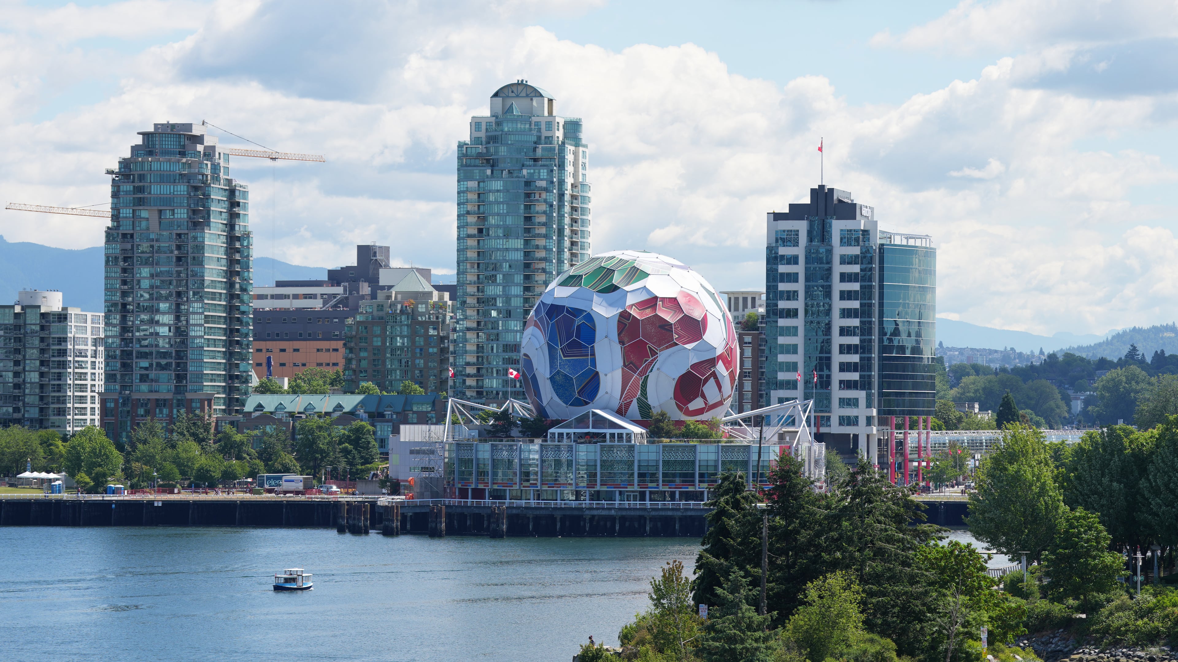 Science World, which has been transformed into a World Cup Trionda soccer ball is seen near BC Place Stadium in Vancouver, British Columbia, Thursday, June 11, 2026, ahead of the World Cup soccer tournament. (AP Photo/Abbie Parr)