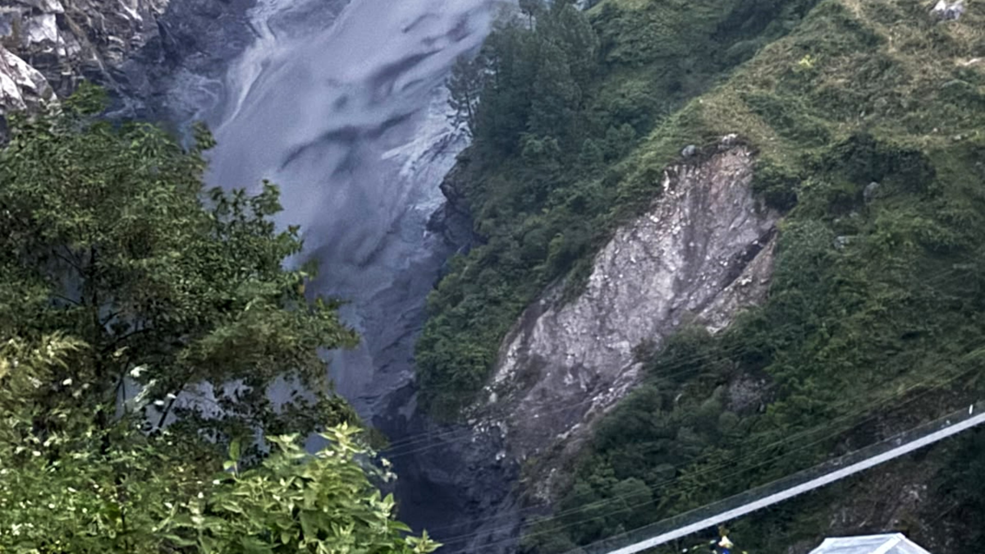 In this photo provided by the Nepal Army, Budhi Gandaki river in north central Nepal is seen in spate, Sunday, Oct. 11, 2026. (Nepal Army via AP)