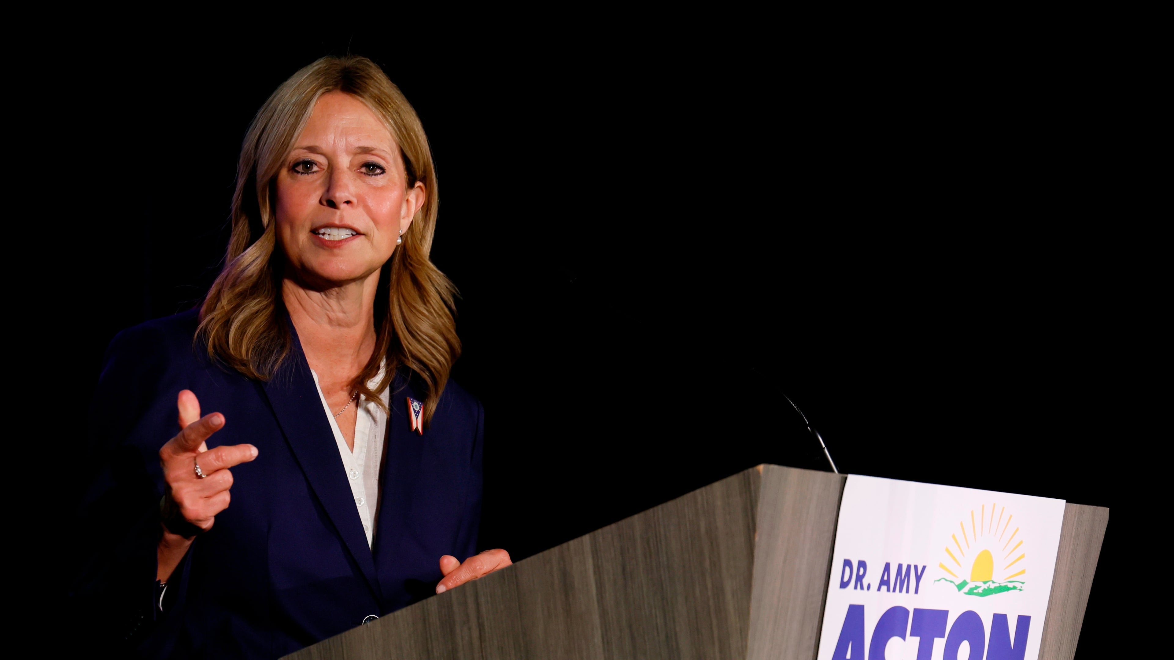 FILE - Democratic gubernatorial candidate Dr. Amy Acton speaks at a primary election night campaign event after winning the party's nomination for governor on May 5, 2026, in Columbus, Ohio. (AP Photo/Jay LaPrete, File)