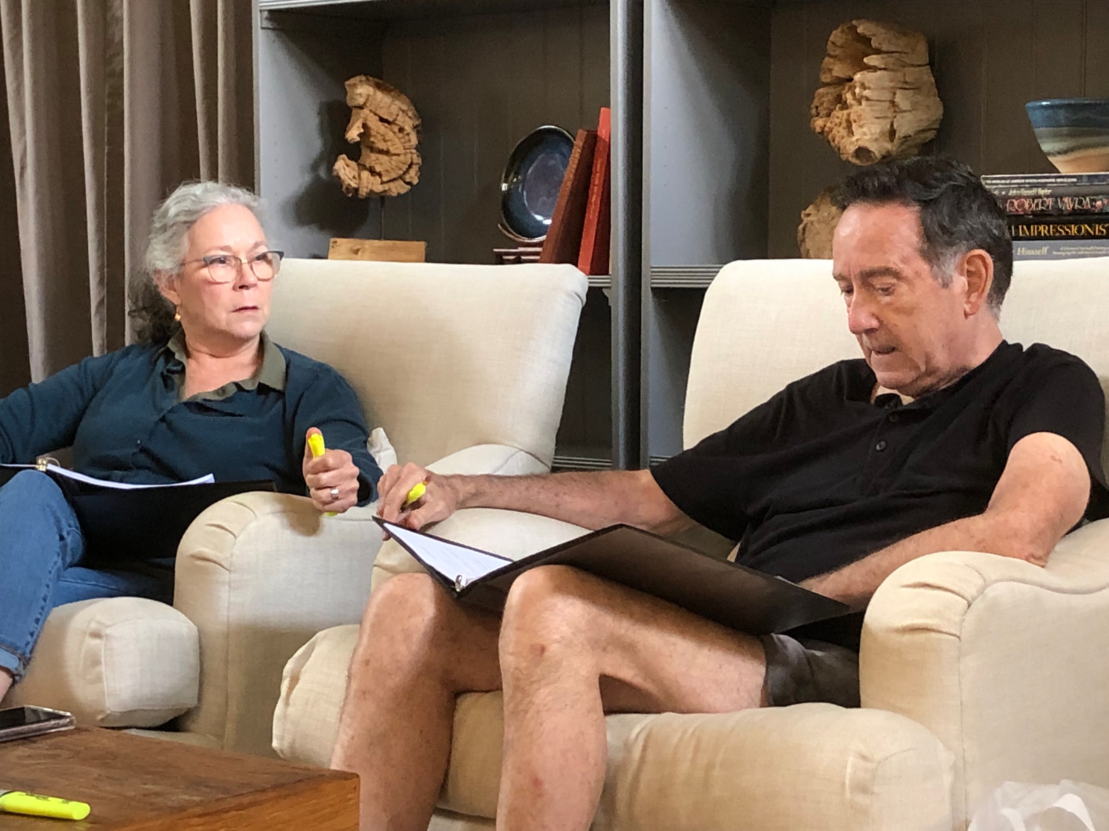 Scripts in their laps, Beth Becka and Charles Green work through a rehearsal of “A Great Wilderness.”