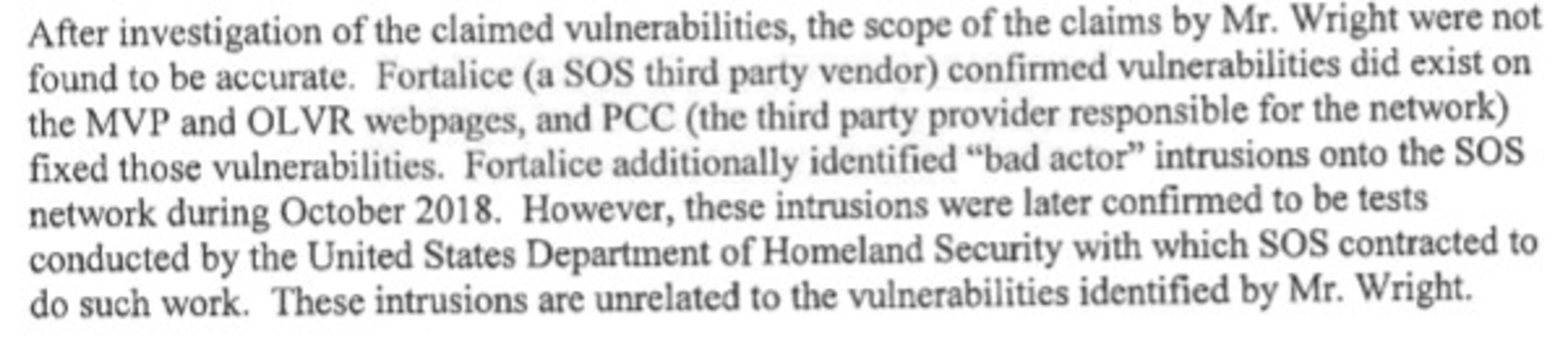 GBI case files explain that intrusions on the secretary of state's network were actually tests by the US Department of Homeland Security