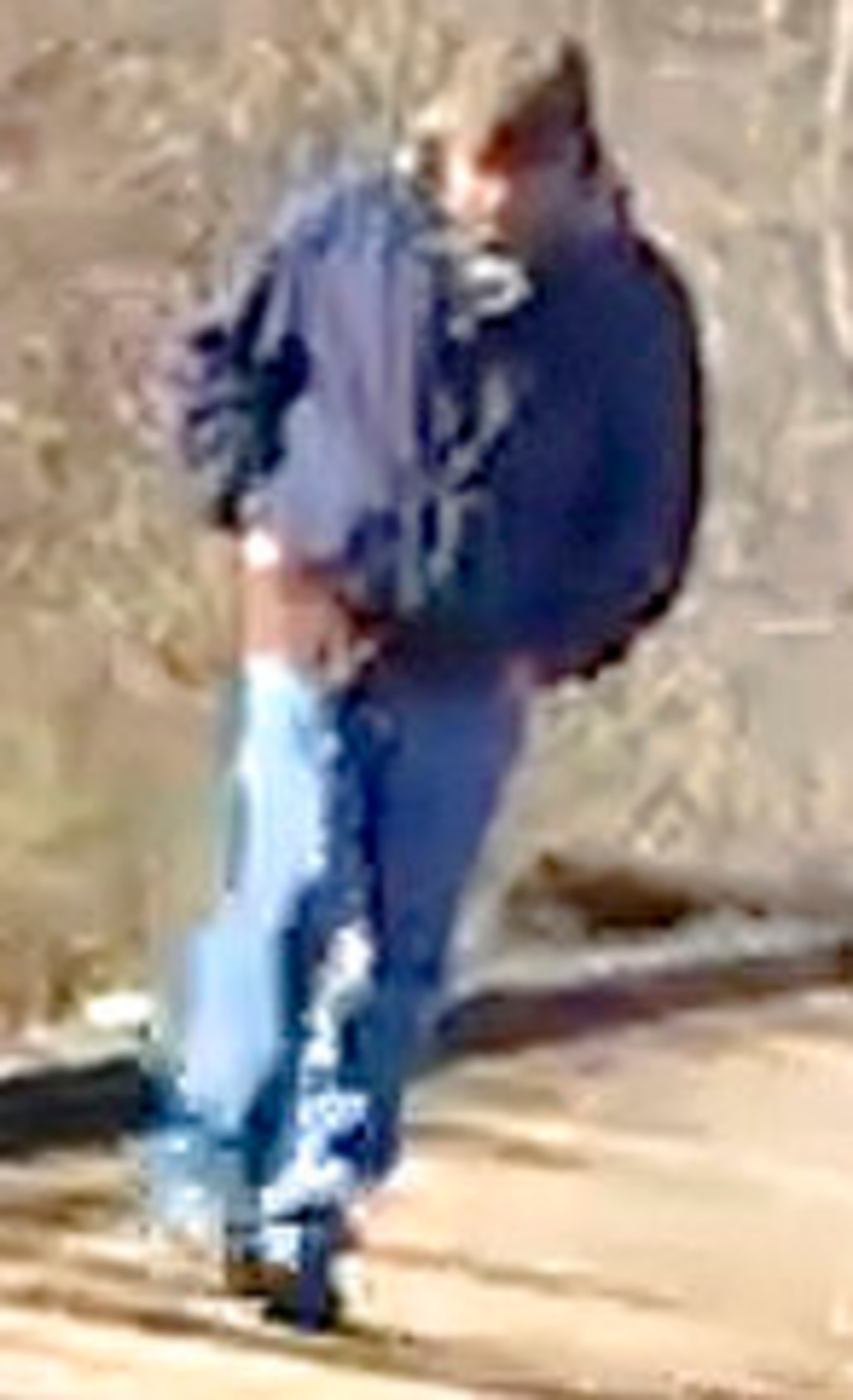 This grainy photo, released by the Indiana State Police, was found on the phone of one of the murdered girls, and shows a man walking along the trail system in Delphi, Ind. Authorities believe he is the man who killed  the teens.