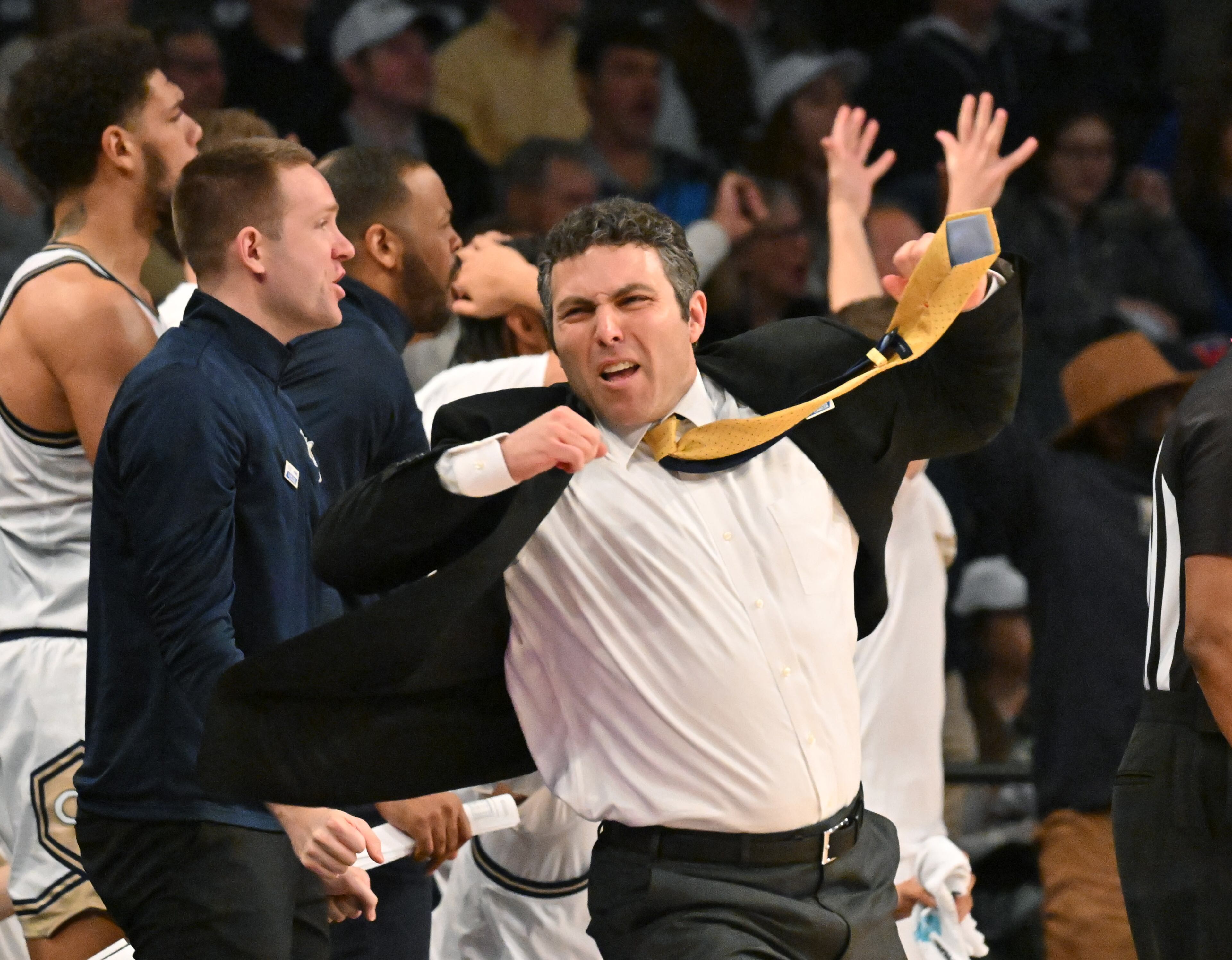 Georgia Tech's head coach Josh Pastner reacts during the game against Duke at McCamish Pavilion, Saturday, Jan. 28, 2023, in Atlanta. Duke won 86-43. (Hyosub Shin / Hyosub.Shin@ajc.com)