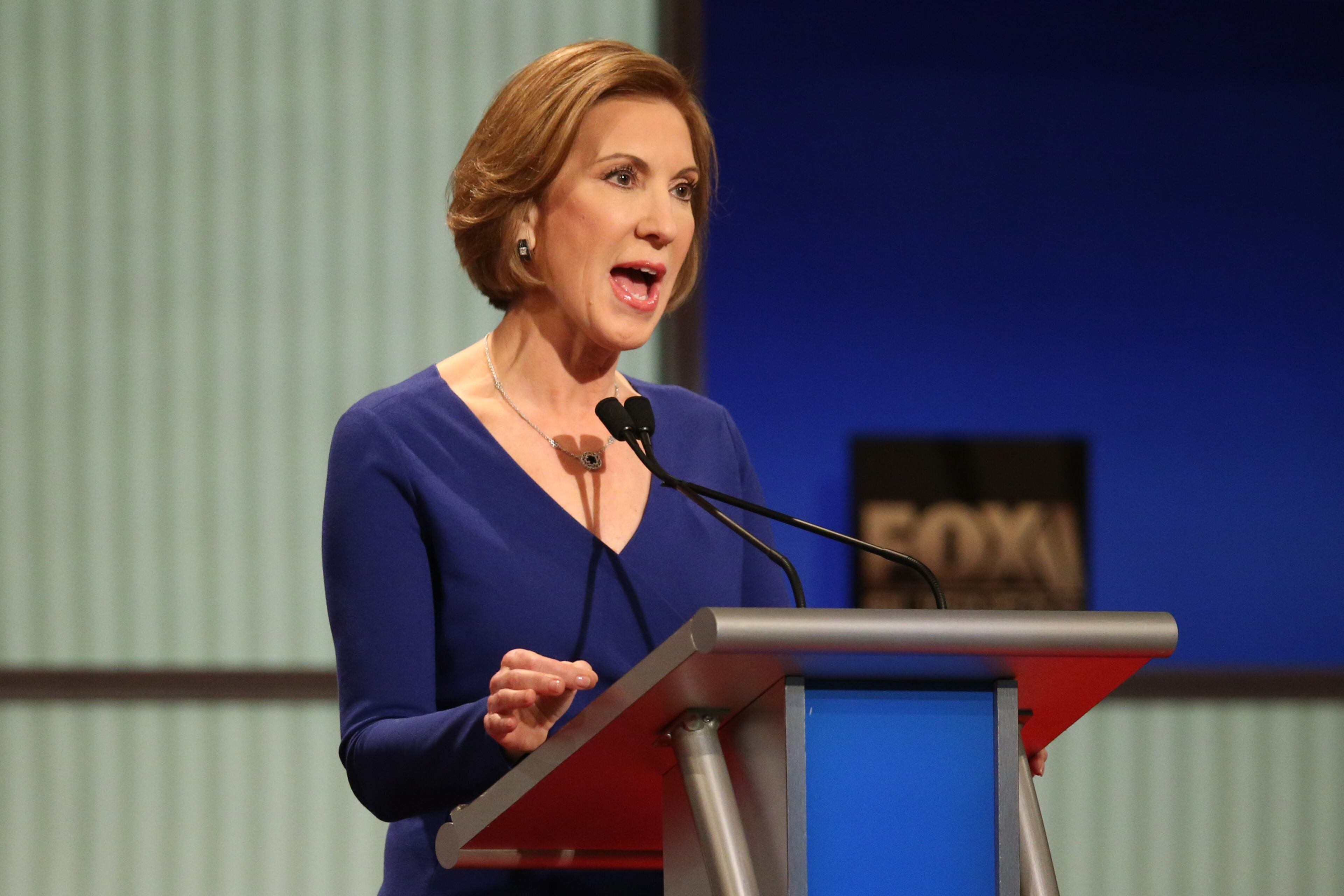 Republican presidential candidate Carly Fiorina participates in the Fox Business Network Republican presidential debate at the North Charleston Coliseum and Performing Arts Center on January 14, 2016 in North Charleston, South Carolina. The sixth Republican debate is held in two parts, one main debate for the top seven candidates, and another for three other candidates lower in the current polls. (Photo by Scott Olson/Getty Images)