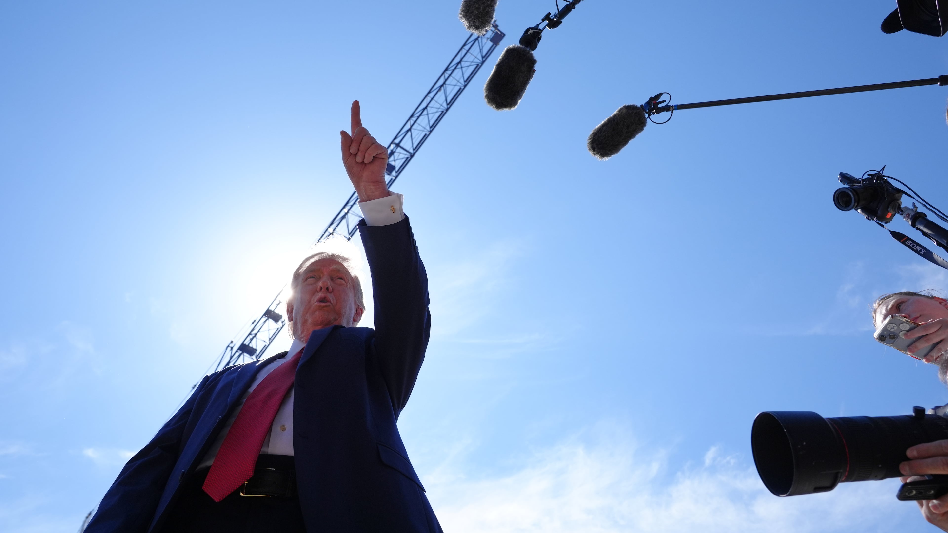 President Donald Trump speaks as he tours Ballroom construction around the outside the White House, Tuesday, May 19, 2026, in Washington. (AP Photo/Jacquelyn Martin)