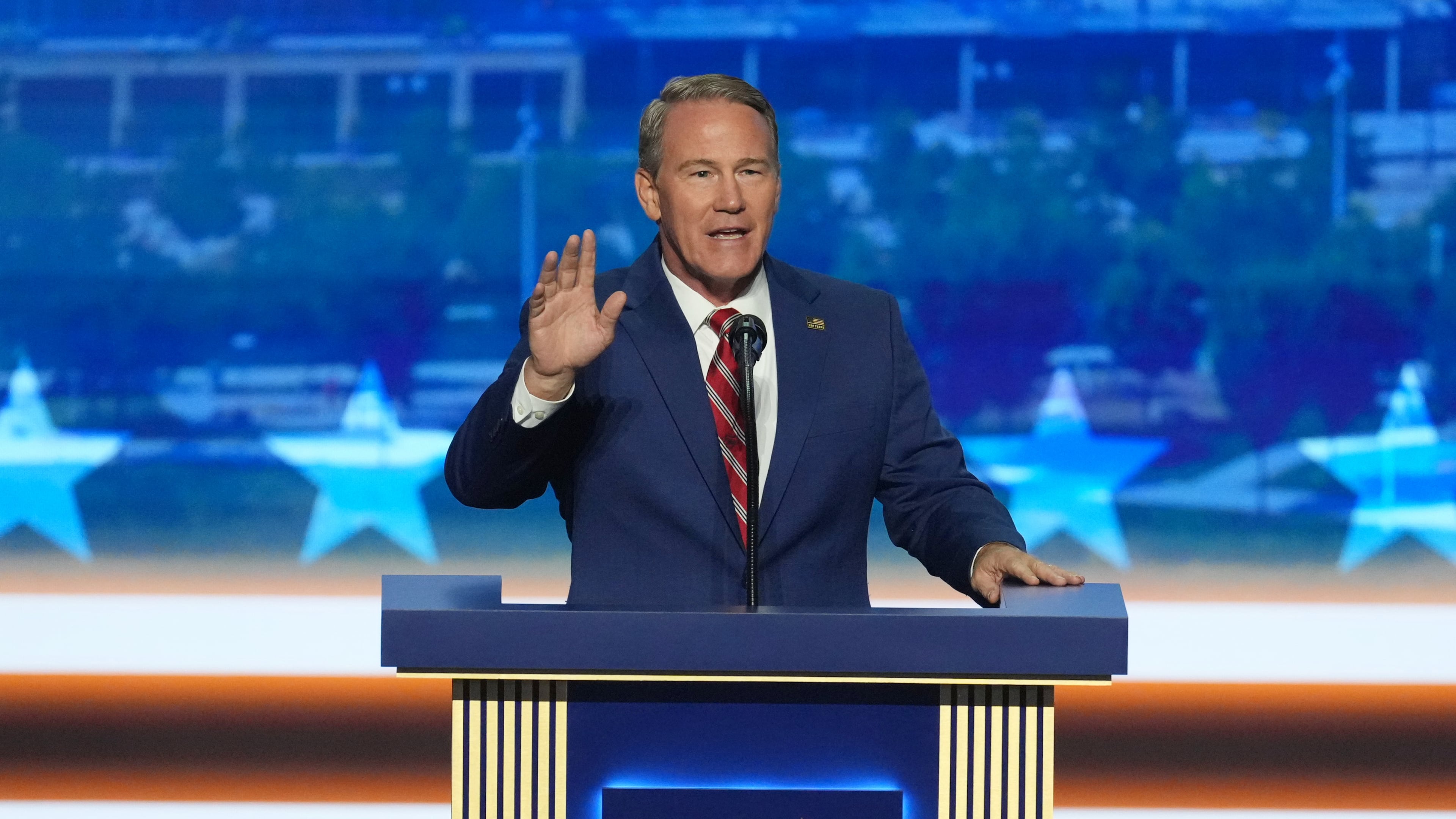 Ohio Sen. Jon Husted speaks at the Republican convention in Dallas, Wednesday, Sept. 9, 2026. (AP Photo/Tony Gutierrez)
