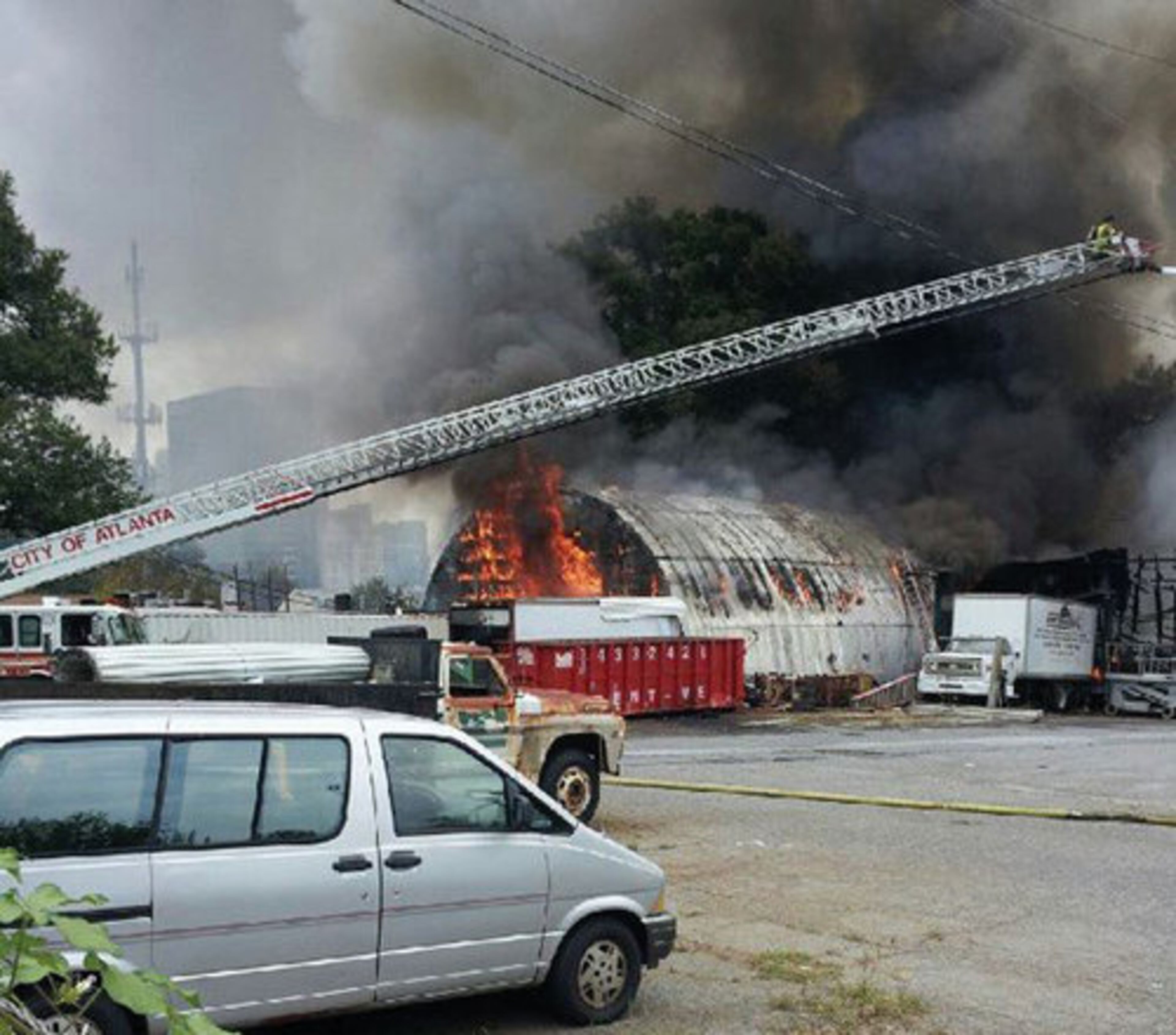 The business, Doors Unlimited, located on Trabert Avenue, near 17th Street and Atlantic Station, caught fire shortly before 5 p.m.
