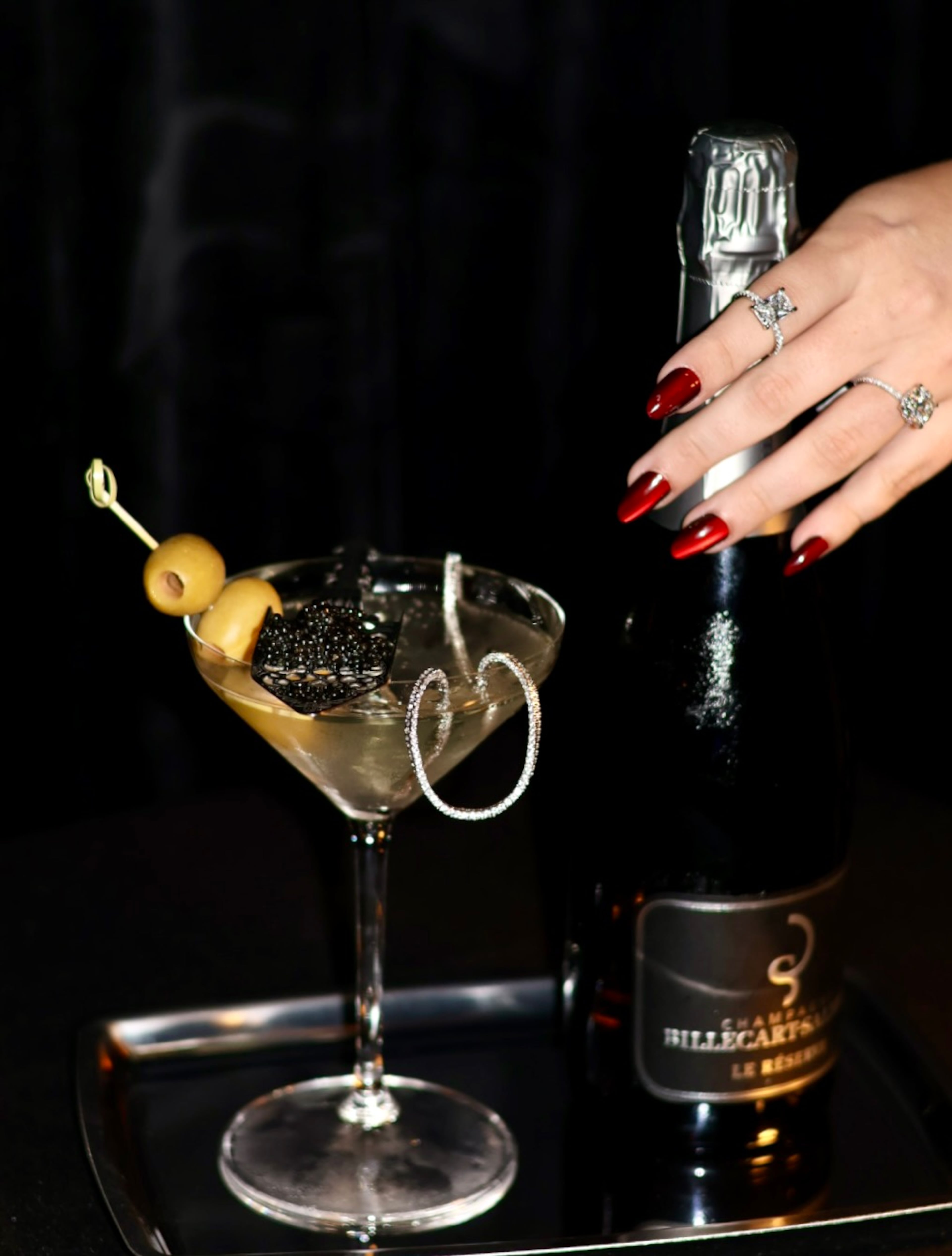 The roaring jewel martini also comes with a bottle of Billecart-Salmon Champagne Le Reserve. (Courtesy of Solomon Brothers & Roaring Social)