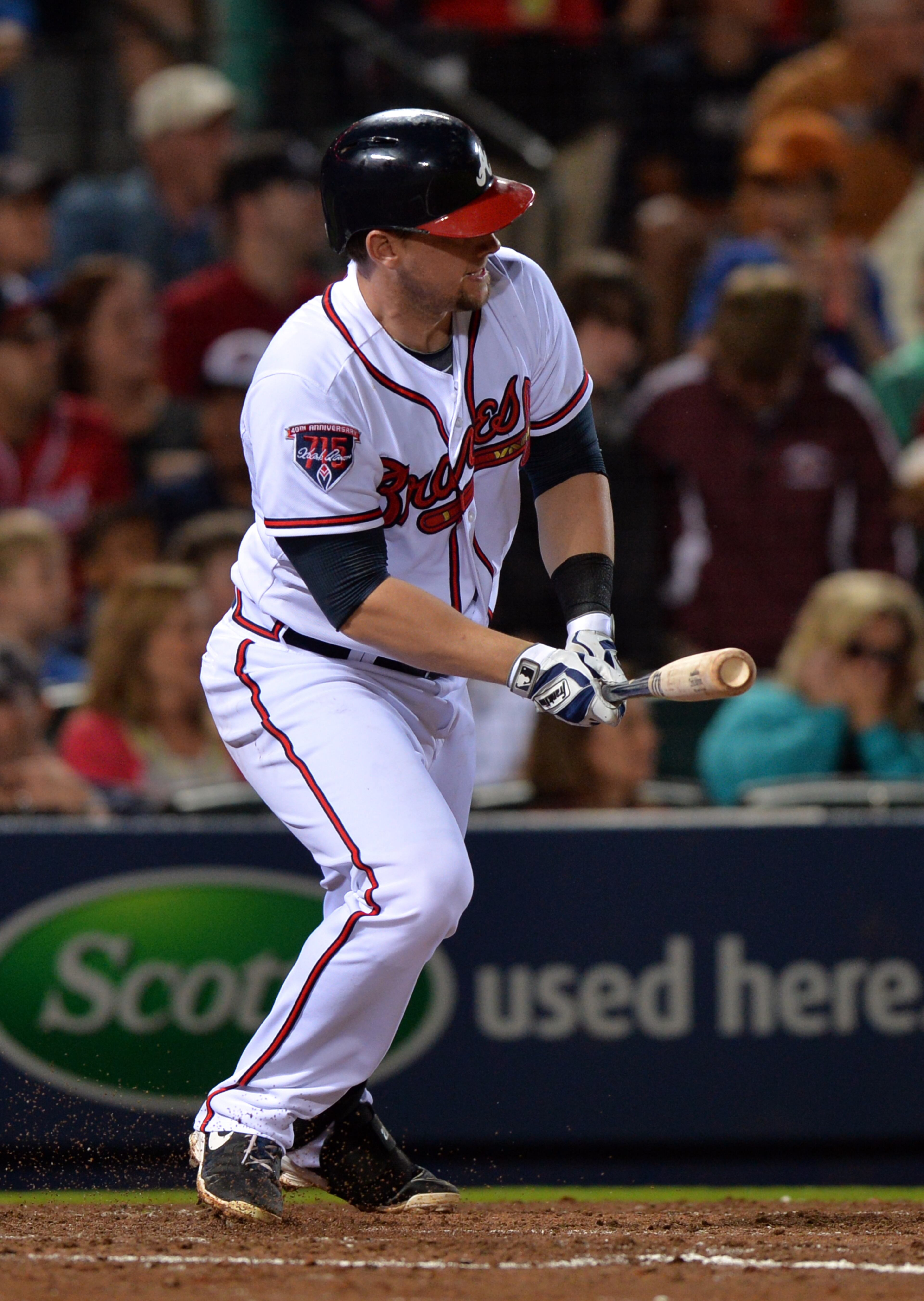Atlanta Braves Chris Johnson hit a two run RBI single in the third inning against the Chicago Cubs tonight Friday May 9. 2014 at Turner Field. BRANT SANDERLIN /BSANDERLIN@AJC.COM