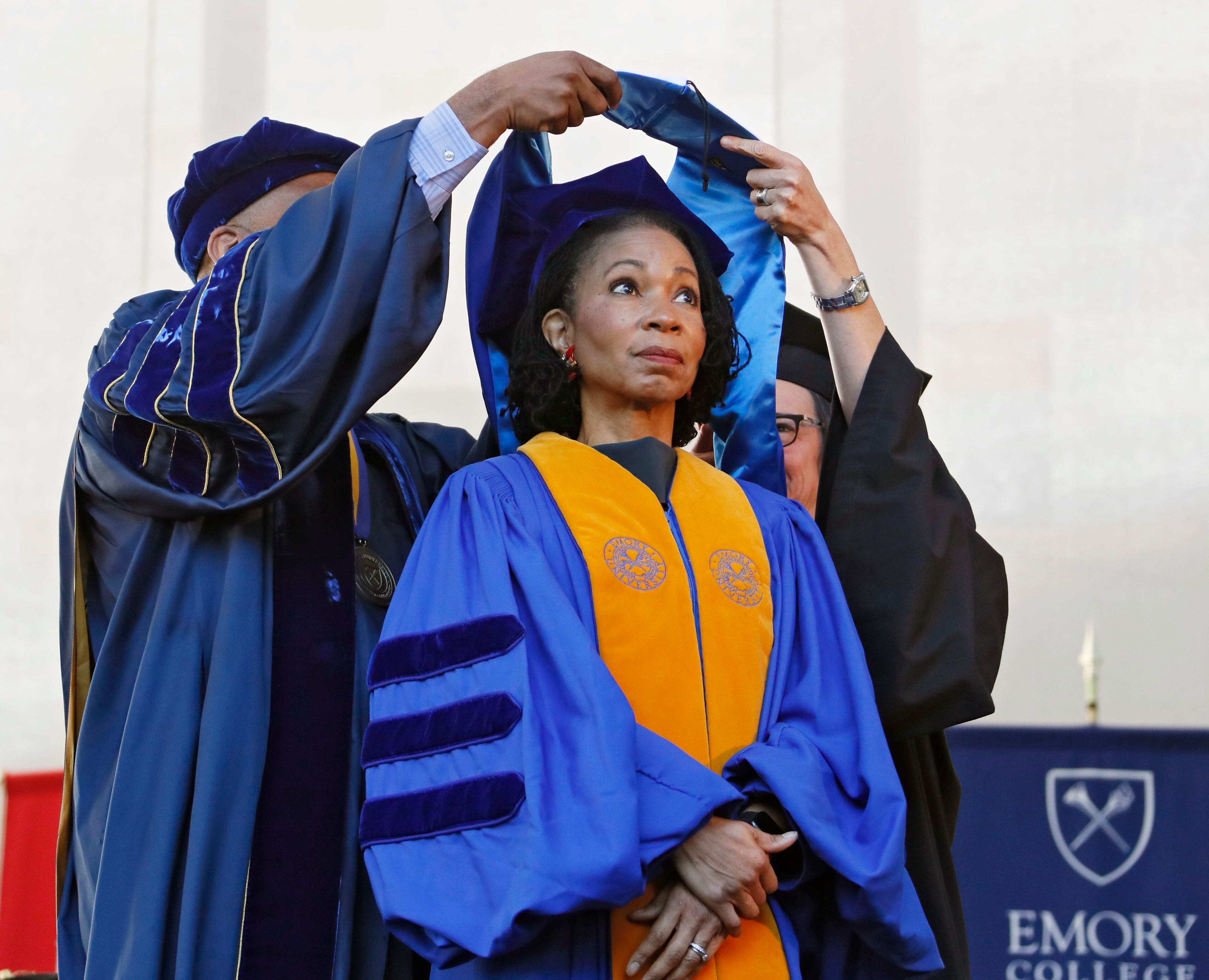 Helene Gayle was one of the honorary degree recipients. Gayle was conferred with the Doctor of Humane Letters, honoris causa. Claire E. Sterk, the university's 20th president, presided over the 174th commencement exercises on Monday, May 13, 2019. Andrew Young, former Atlanta mayor and civil rights activist, delivered the keynote address. Bob Andres / bandres@ajc.com