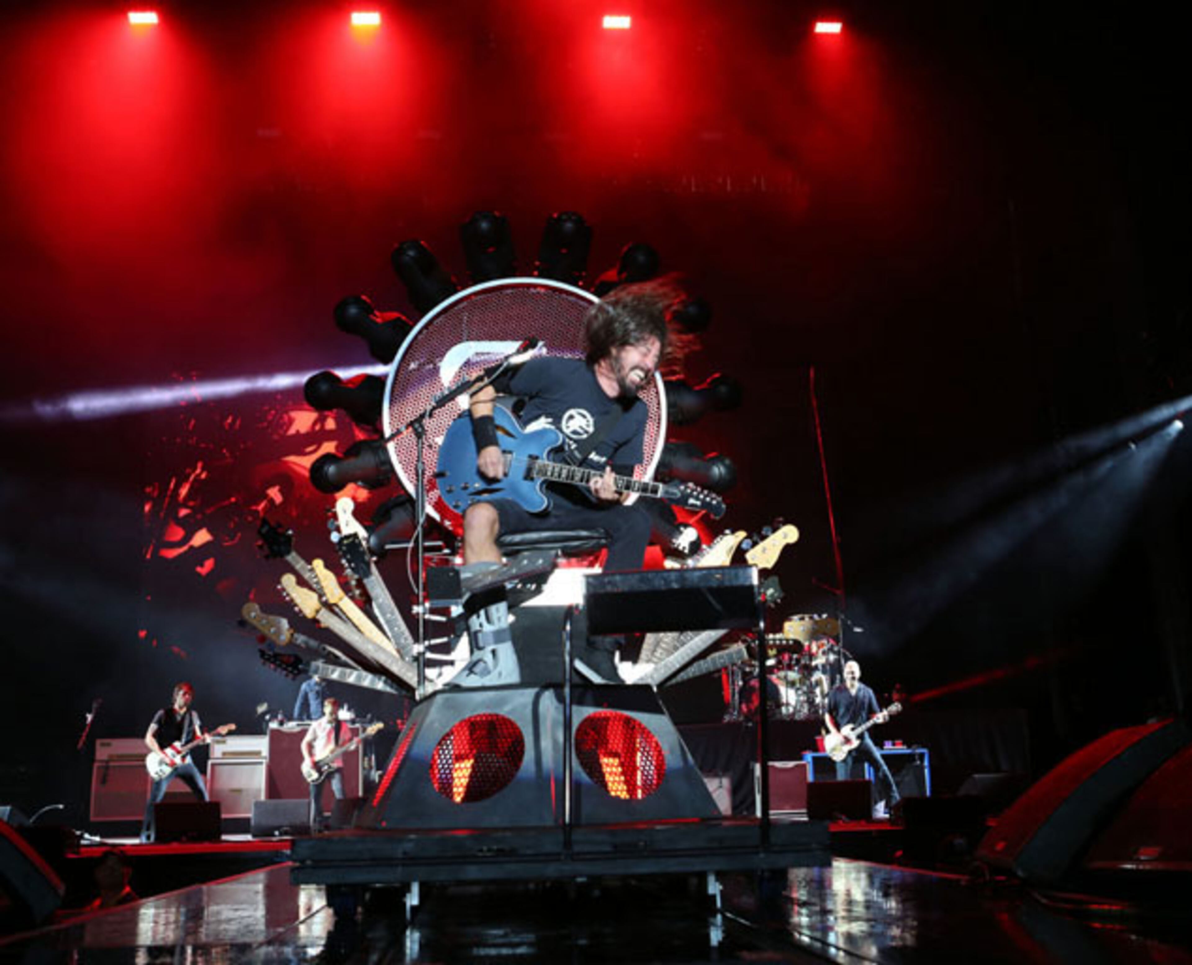Dave Grohl and the Foo Fighters packed over 20,000 fans into sold out Centennial Olympic Park Sunday night, October 4, 2015, with Gary Clark, Jr. opening the show. The light rain couldn't dampen the energy and spirit of the huge crowd. Grohl, who broke his leg while performing in Sweden in June, rocked out in a motorized throne, which was equipped with lights and carried numerous guitars. Robb D. Cohen/ RobbsPhotos.com