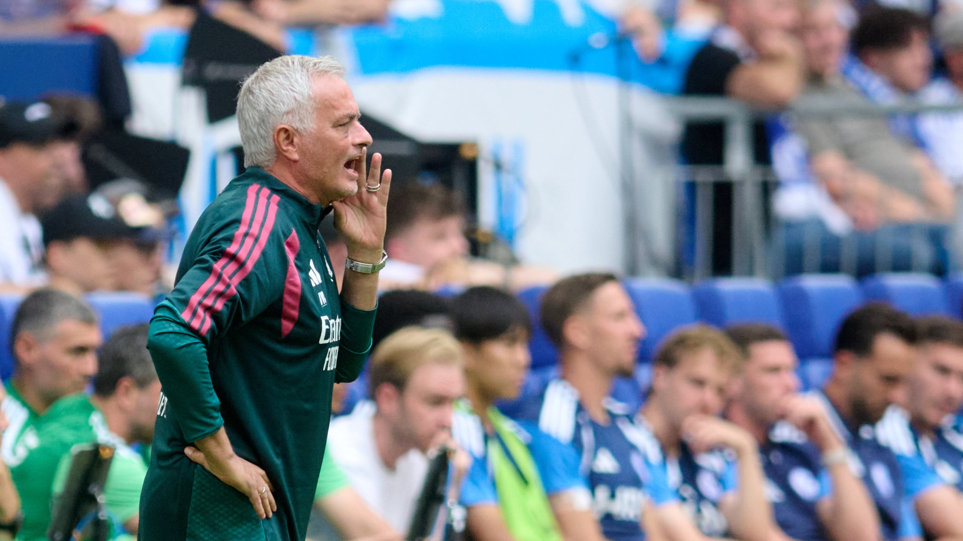 Mardrid's head coach Jose Mourinho shouts, during a pre-season soccer match between FC Schalke 04 and Real Madrid in Gelsenkirchen, Germany, Aug. 16, 2026. (Bernd Thissen/dpa via AP)