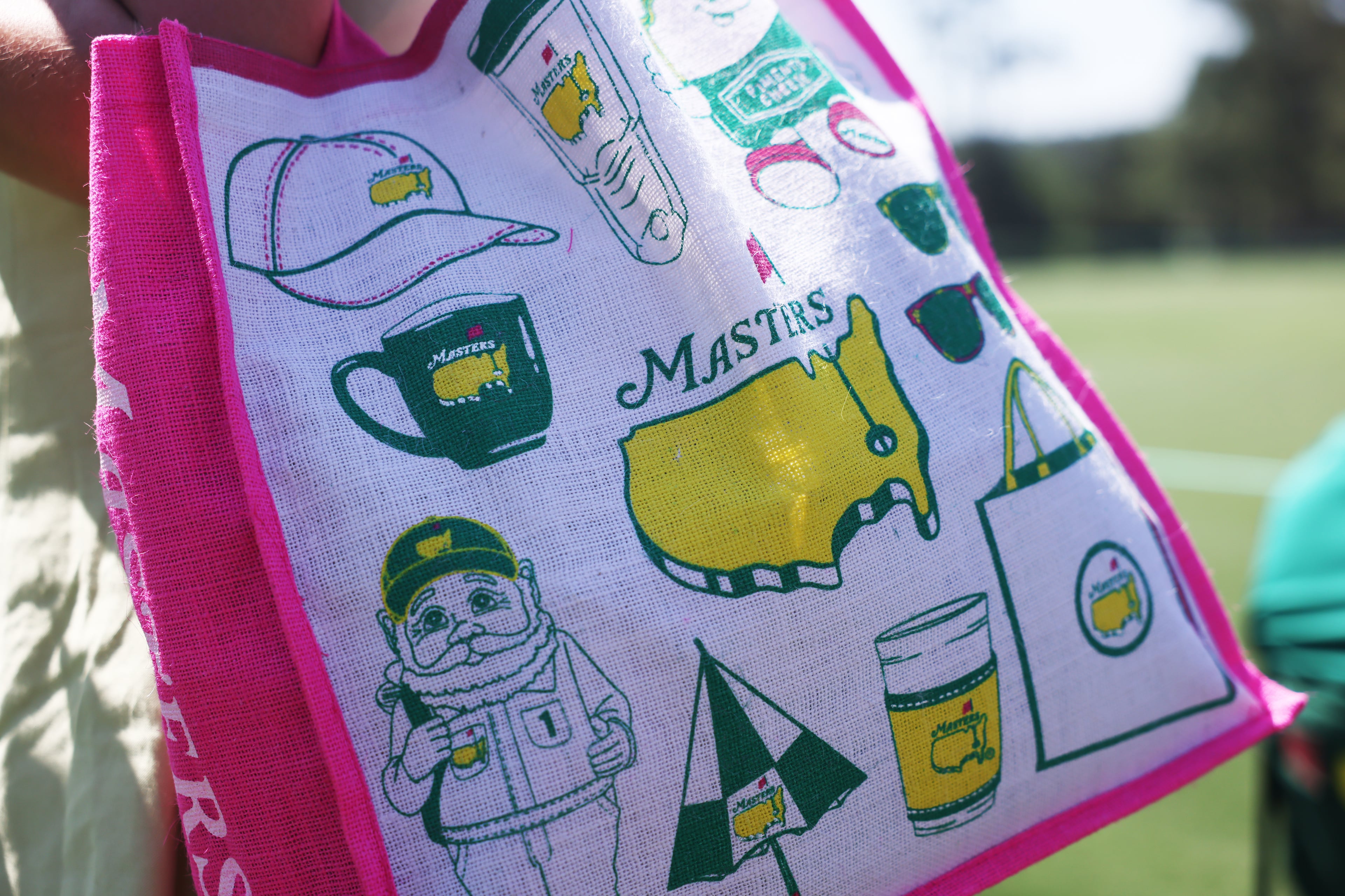Masters merchandise bag during the second round of the Masters at Augusta National Golf Club, Friday, April 10, 2026, in Augusta, Ga. (Jason Getz/AJC)