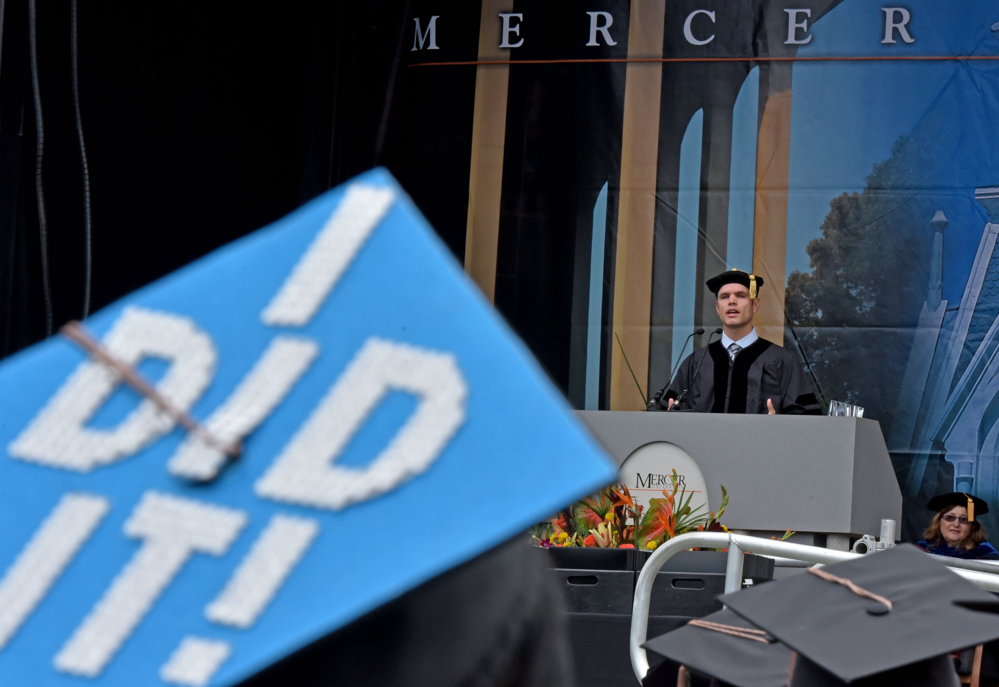 May 16, 2015 Atlanta - David Cummings, CEO of Kevy and Atlanta Ventures and the founder of Atlanta Tech Village, gives the commencement address during Mercer University's Atlanta campus commencement on Saturday, May 16, 2015. More than 1,800 students will graduate in five Mercer University commencements during May in Macon, Atlanta and Savannah. Atlanta campus commencement was the largest of Mercer University's five commencement ceremonies. About 978 graduates received degrees. HYOSUB SHIN / HSHIN@AJC.COM