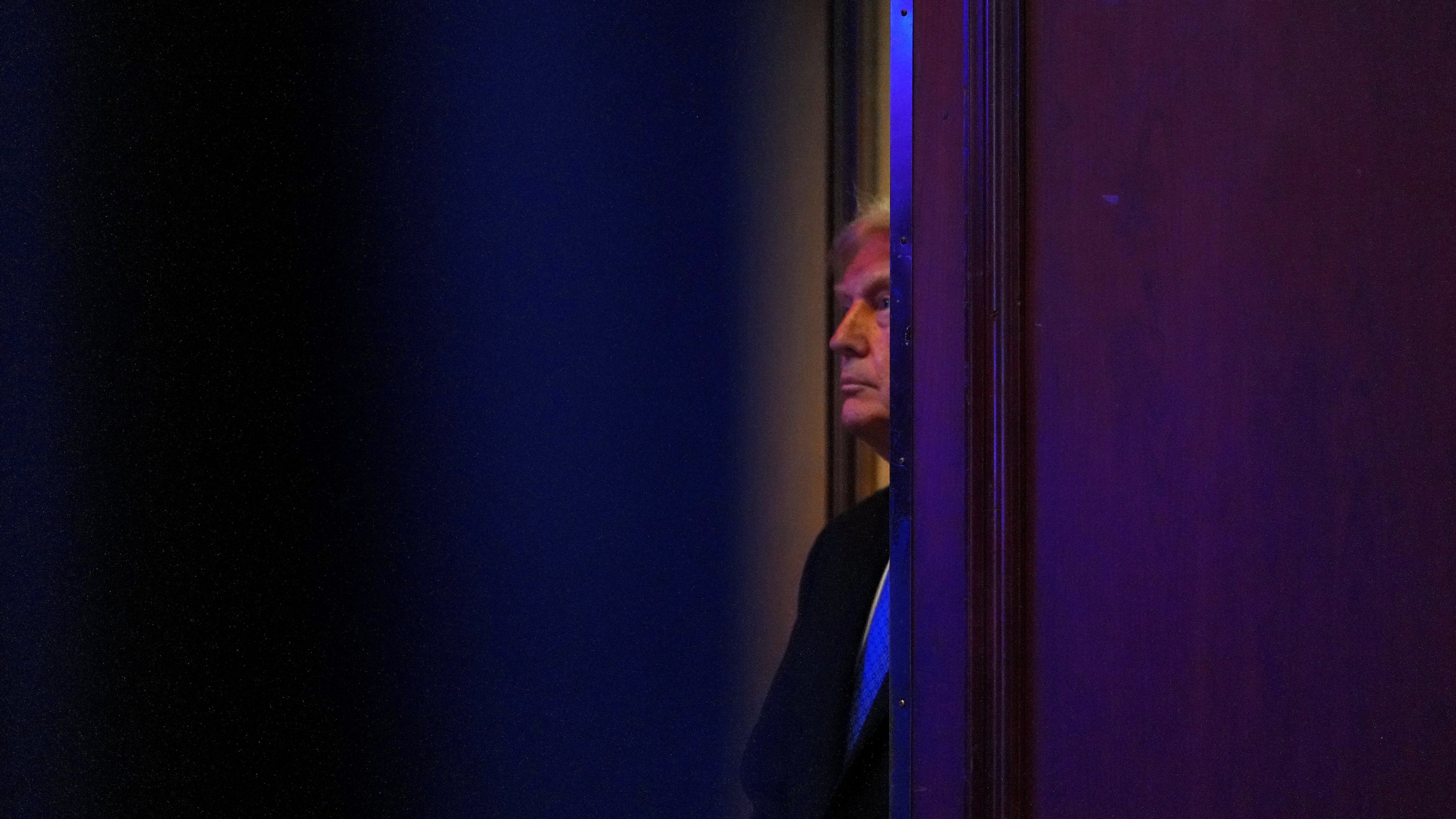 President Donald Trump stands before speaking at the Faith & Freedom Coalition's policy conference at the Washington Hilton, Friday, June 26, 2026, in Washington. (AP Photo/Julia Demaree Nikhinson)