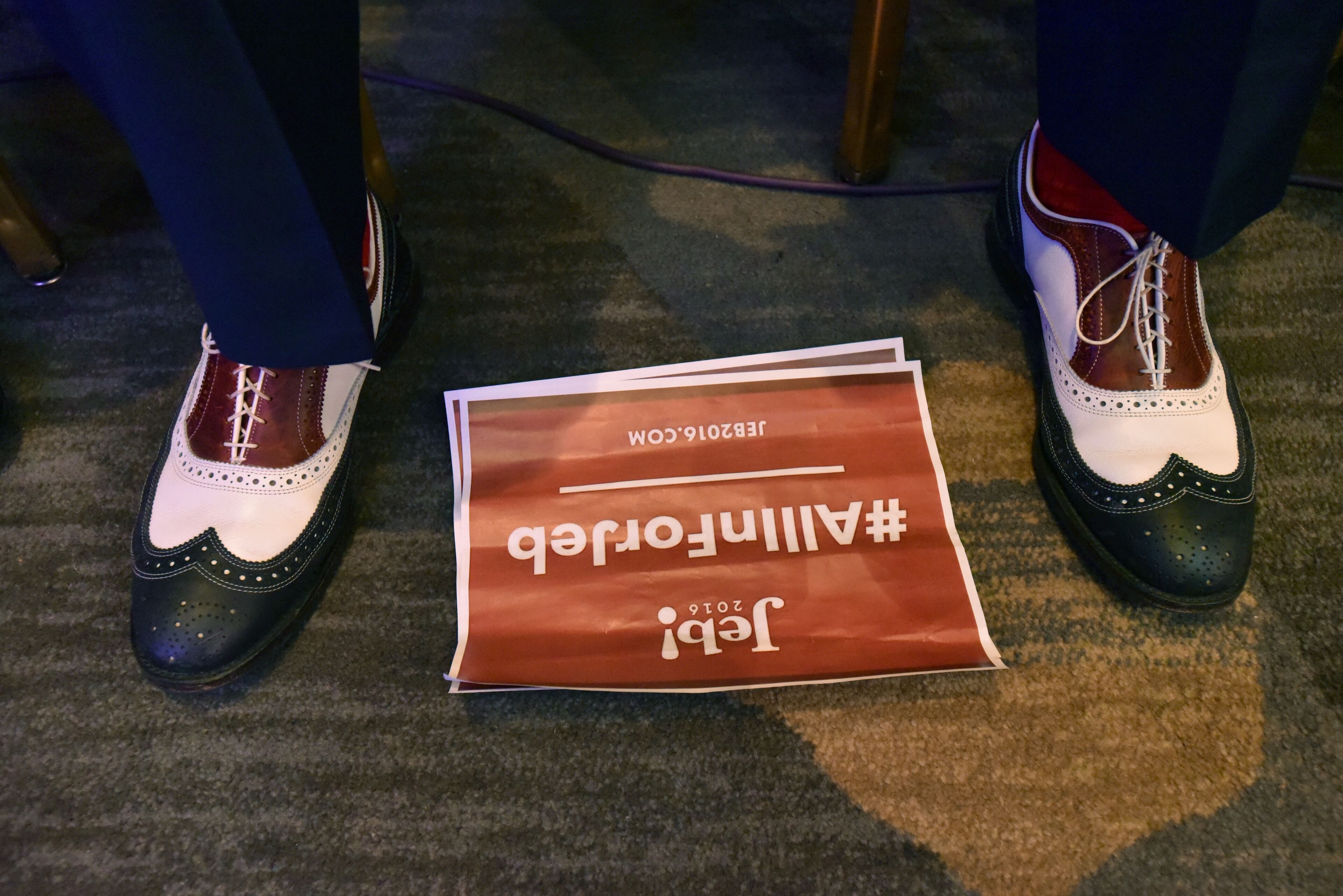 August 8, 2015 Atlanta - Former Florida Gov. Jeb Bush supporter sits and waits for Jeb Bush's speech during the RedState Gathering at Intercontinental Buckhead Hotel on Saturday, August 8, 2015. The organizer of the RedState Gathering has rescinded the Republican presidential candidate’s invitation to speak at a Saturday evening rally at the College Football Hall of Fame. Erick Erickson said the billionaire’s comments about Fox News anchor Megyn Kelly were “a bridge too far.” Trump told CNN on Friday that “you could see there was blood coming out of her eyes. Blood coming out of her wherever” as she questioned him during Thursday’s Republican presidential debate.HYOSUB SHIN / HSHIN@AJC.COM