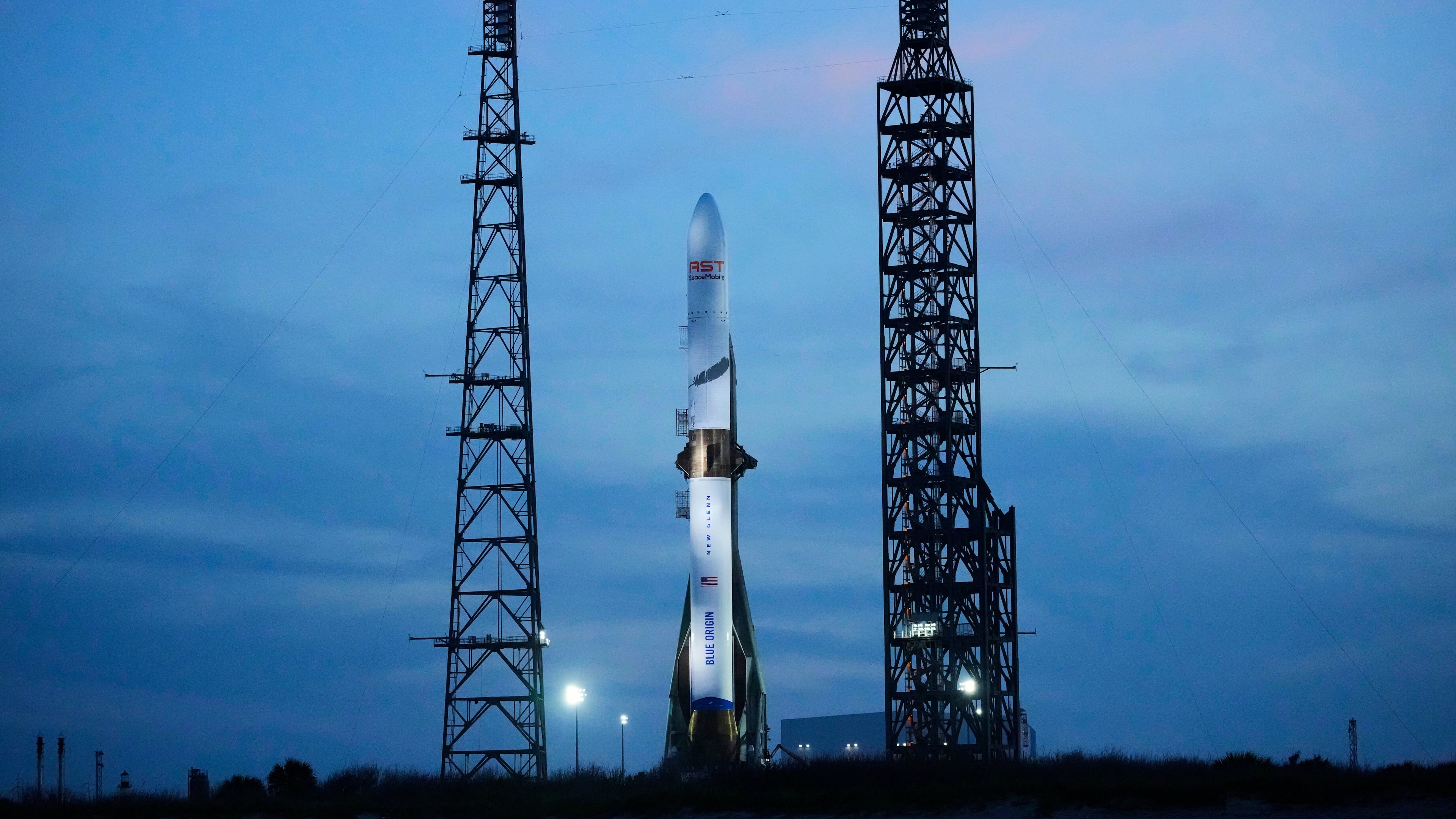 FILE - A Blue Origin New Glenn rocket stands ready for launch at the Cape Canaveral Space Force station in Cape Canaveral, Fla., April 18, 2026. (AP Photo/John Raoux, File)