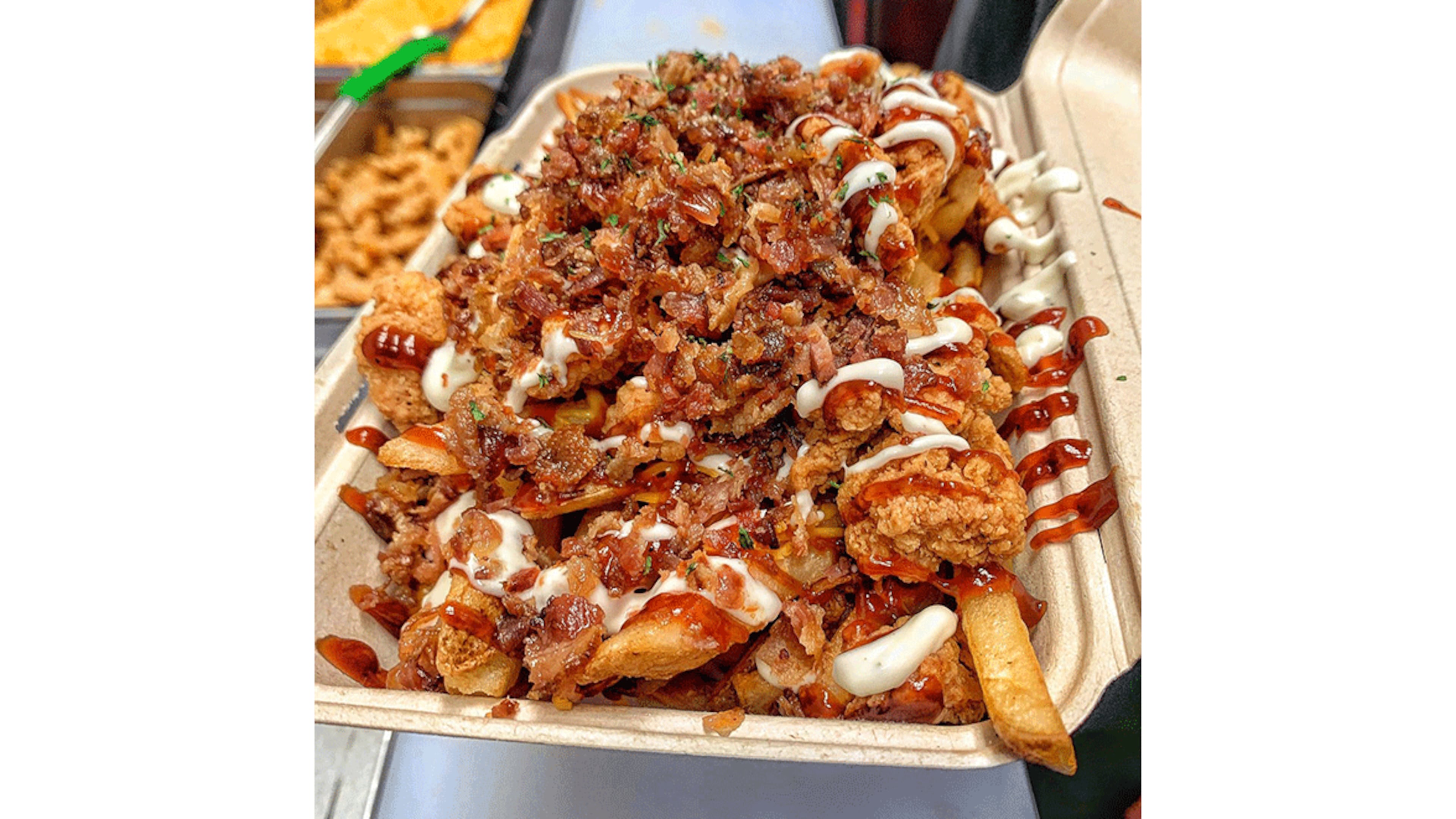 Barbecue ranch fried chicken fries with bacon from Mr. Fries Man. / Mr. Fries Man Facebook page