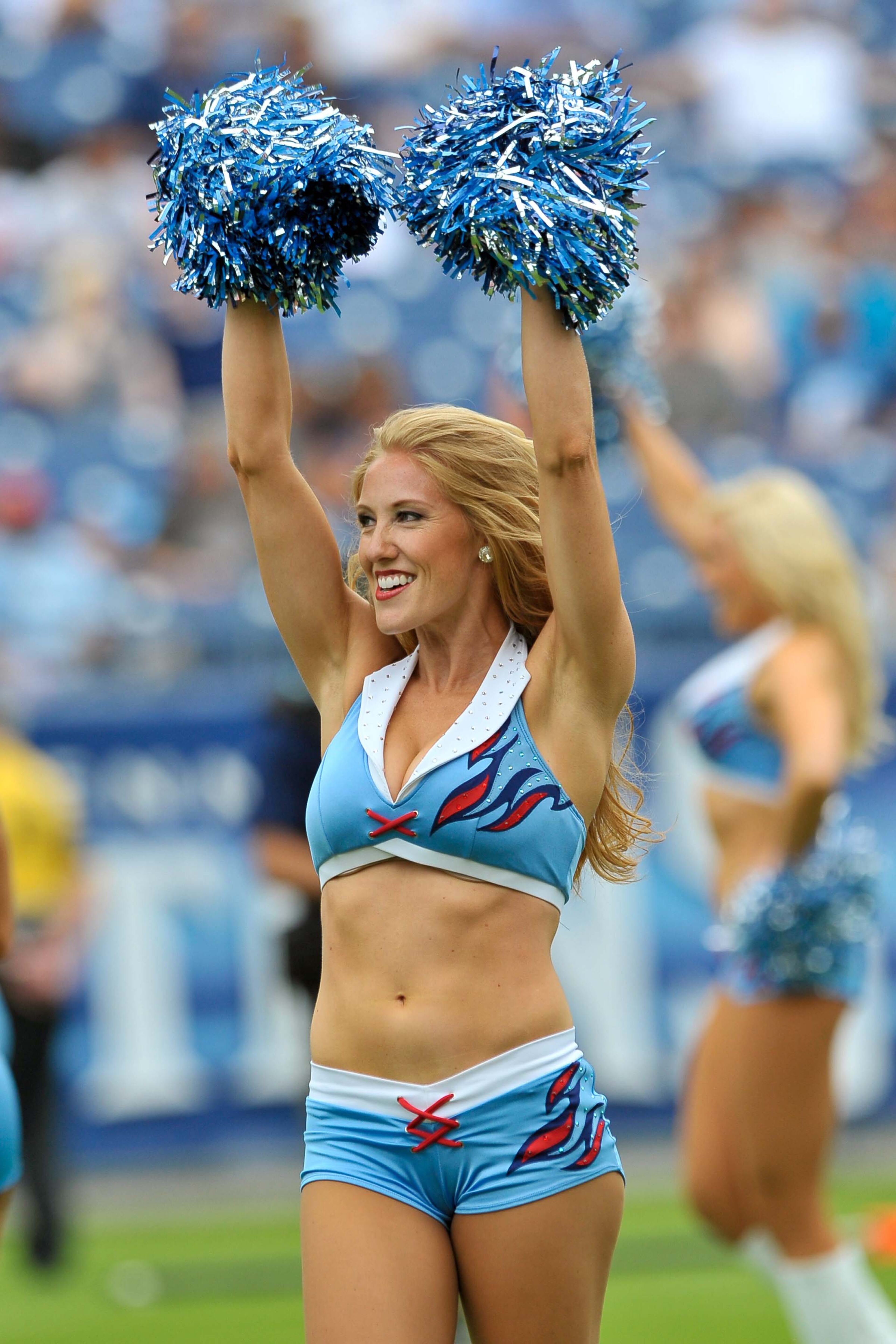 Tennessee Titans cheerleaders entertain fans at a scrimmage at LP Field.