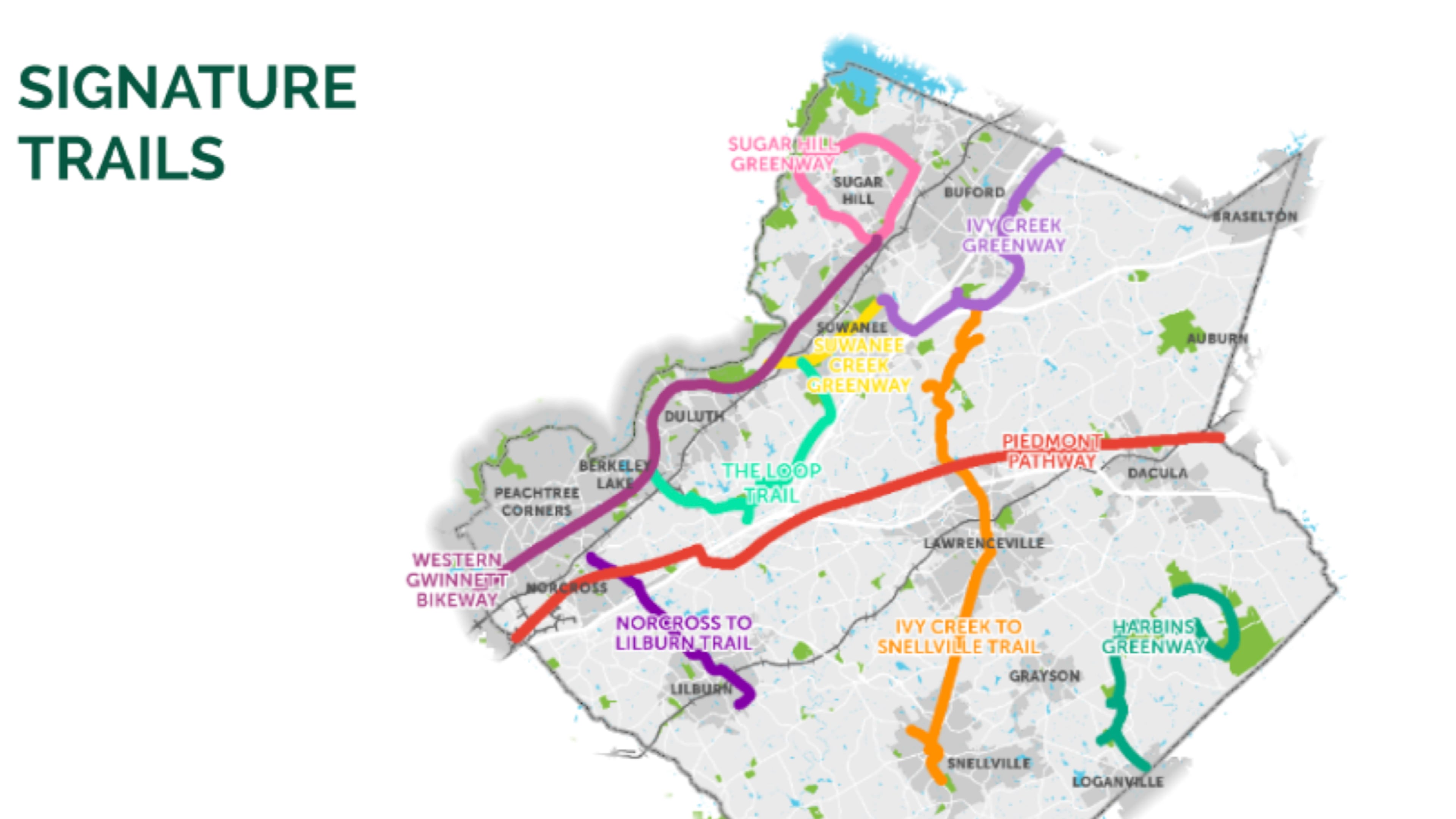 Gwinnett has unveiled a draft Countywide Trails Master Plan with nine “Signature Trails.” Courtesy Gwinnett County