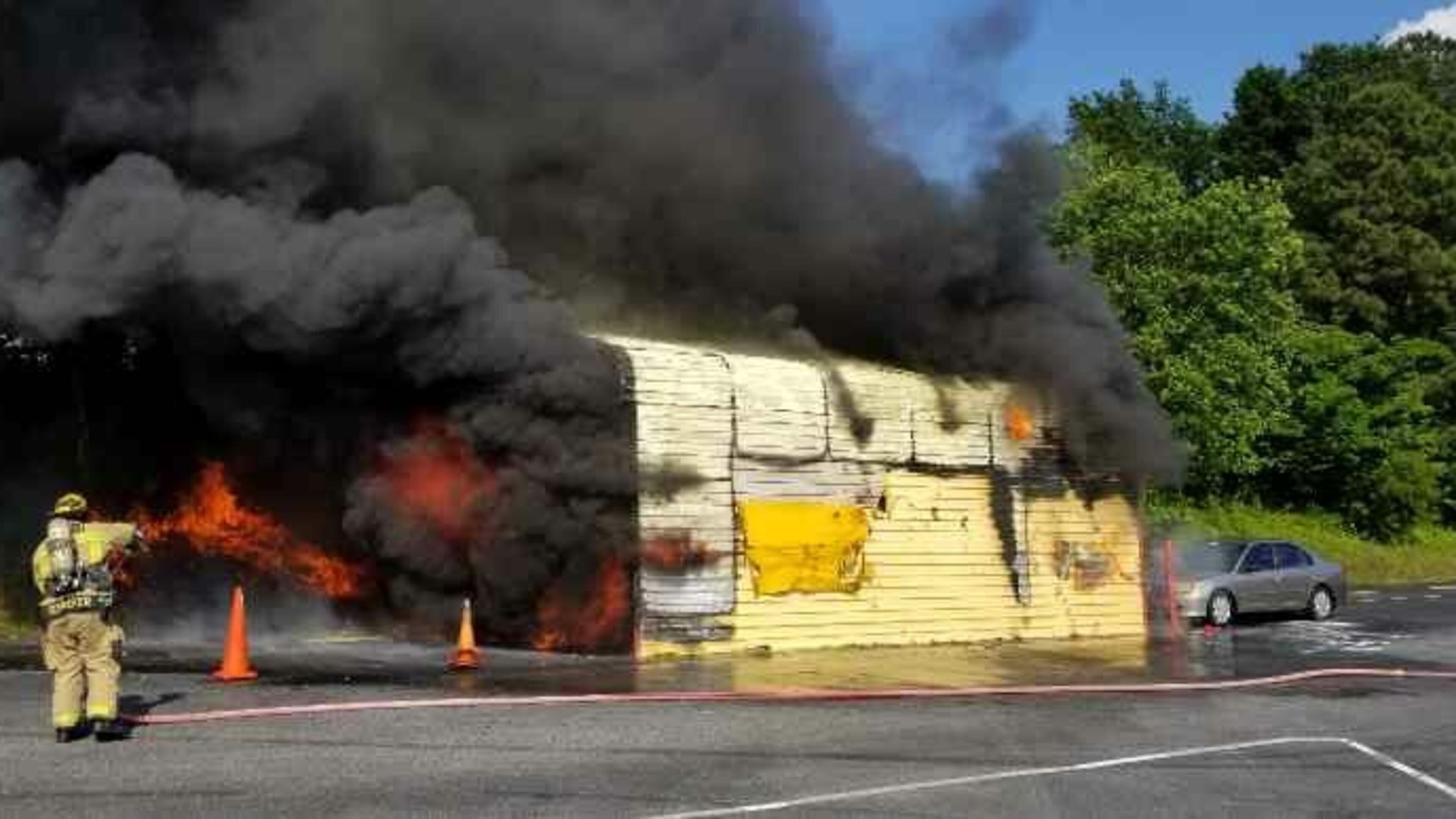 A vehicle caught fire inside a Gwinnett County emissions shed Tuesday afternoon.