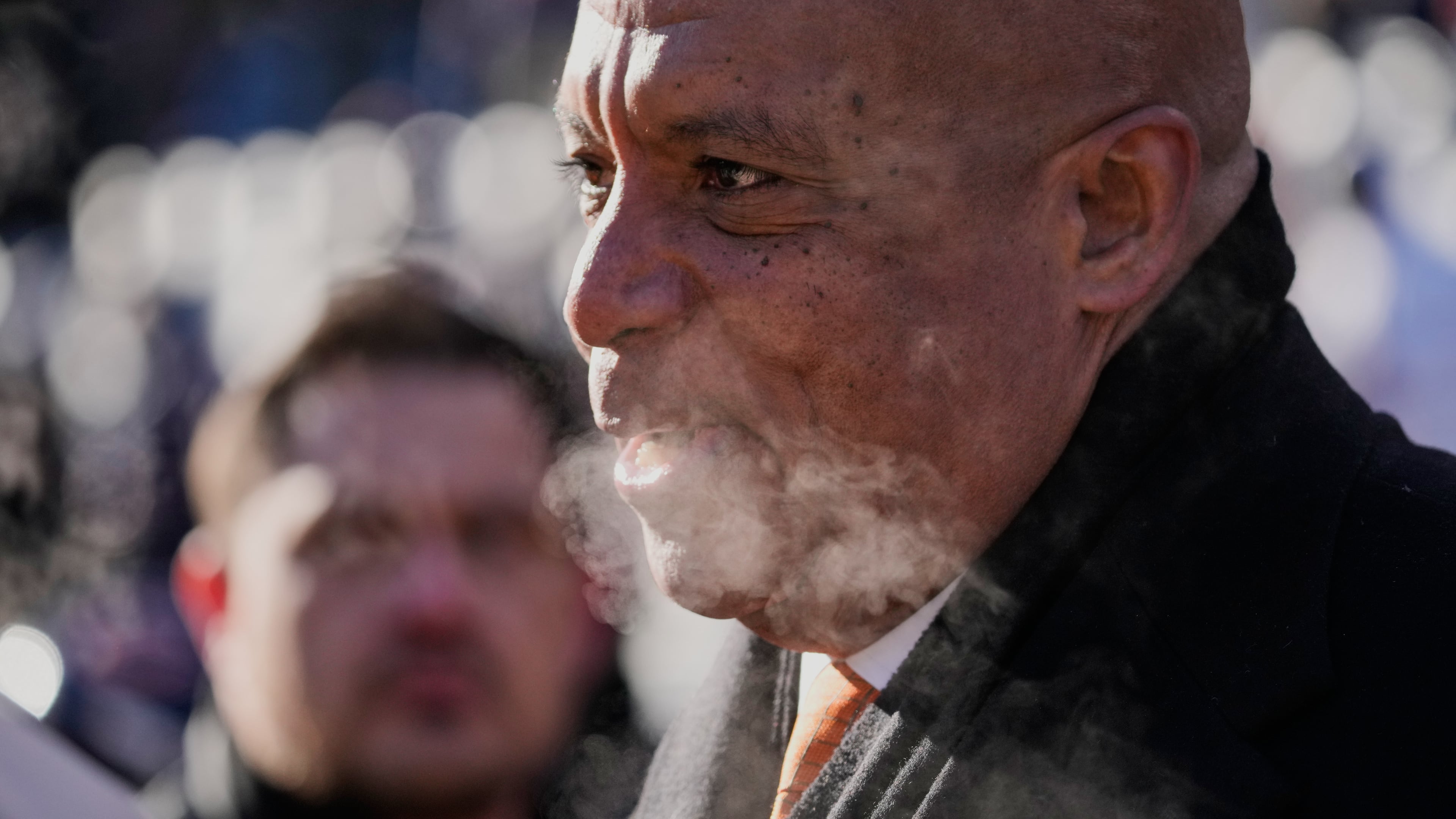 Kevin Warren, president and chief executive officer of the Chicago Bears, talks on the field before an NFL football game against the Cleveland Browns in Chicago, Sunday, Dec. 14, 2025. (AP Photo/Nam Y. Huh)
