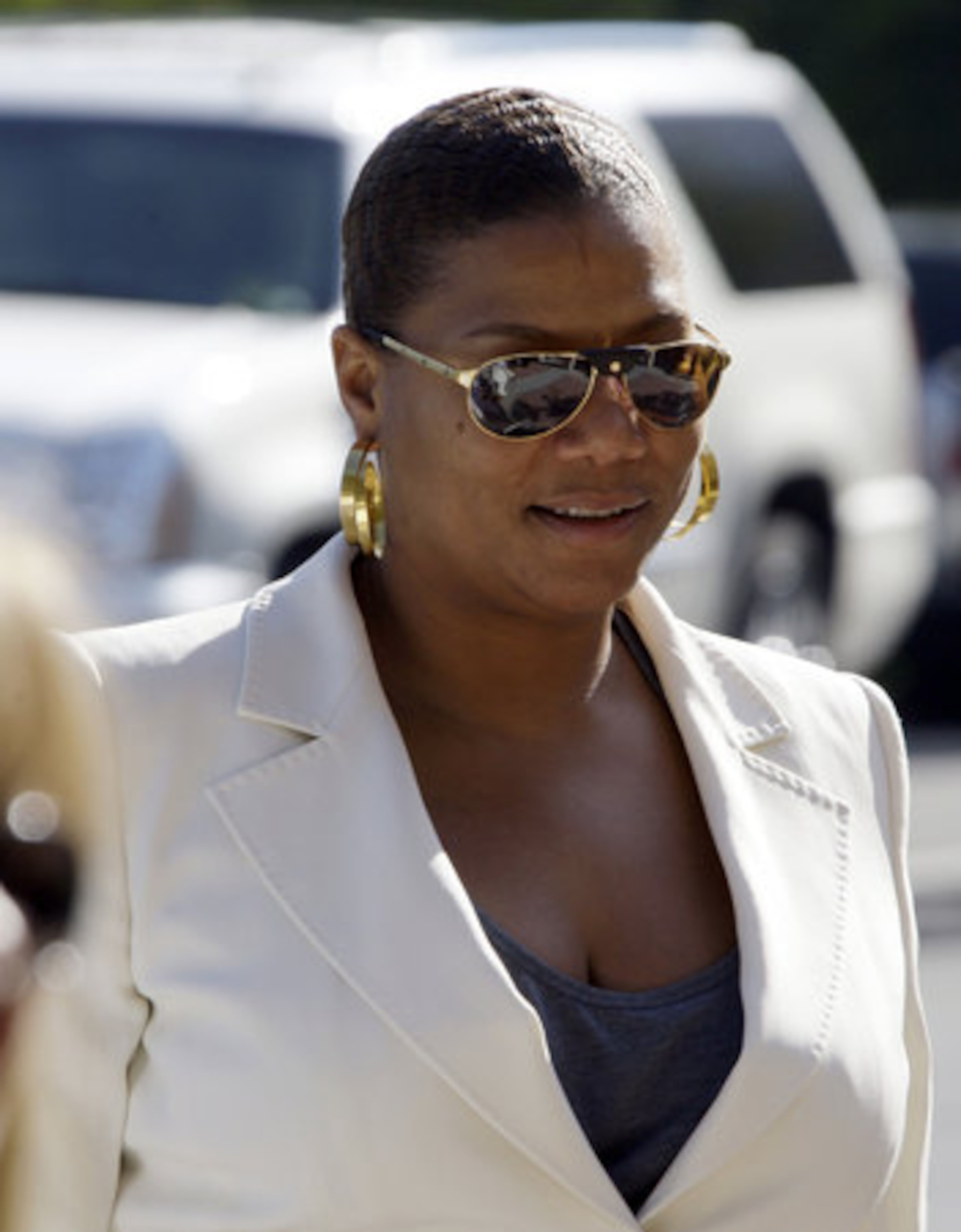 Queen Latifah arrives at a memorial service for singer Teena Marie at Forest Lawn-Hollywood Hills in Los Angeles Monday, Jan. 10, 2011.