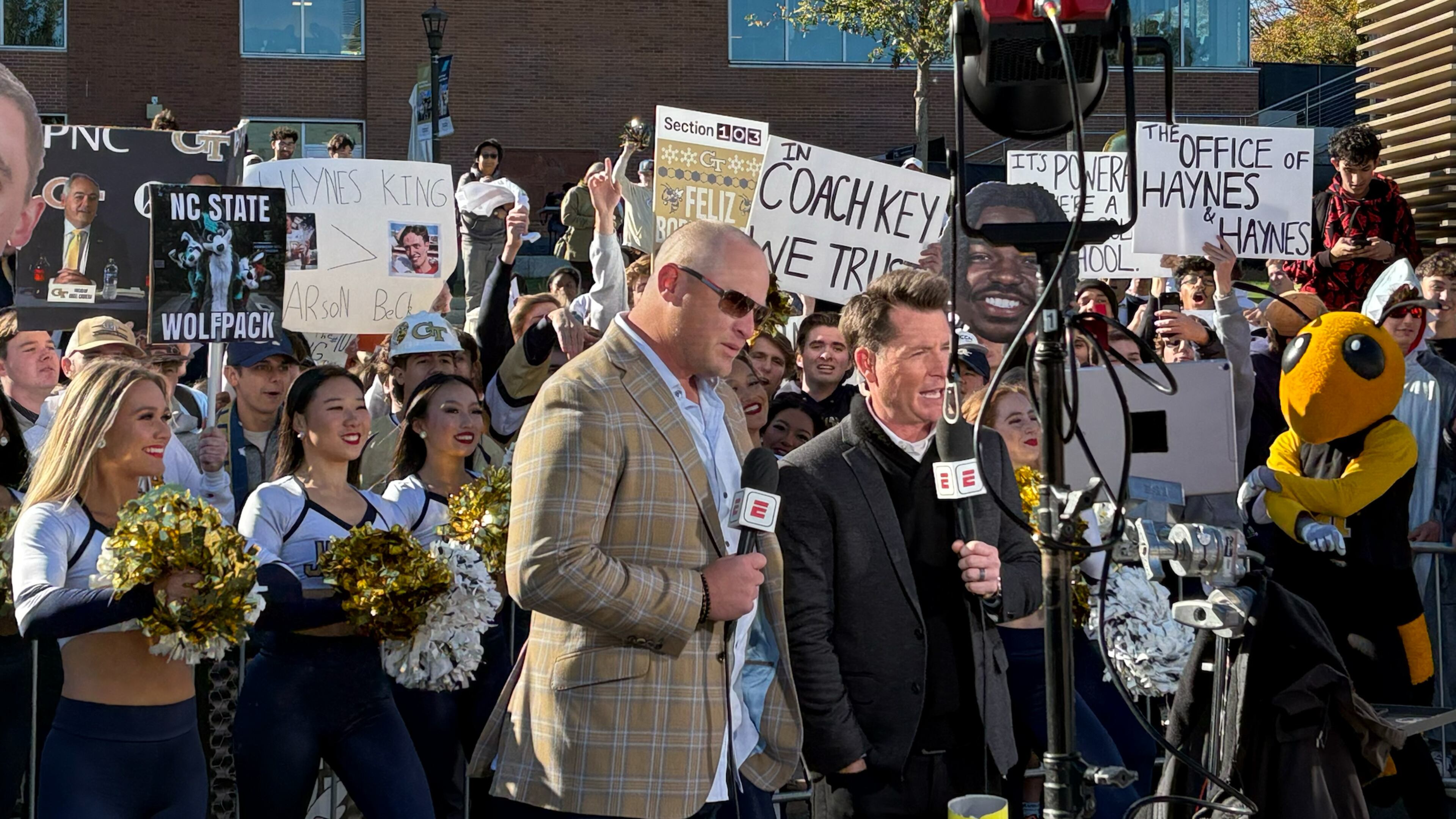 Georgia Tech football coach Brent Key during a "SportsCenter on Campus" visit ahead of the Georgia Tech-North Carolina State football game.